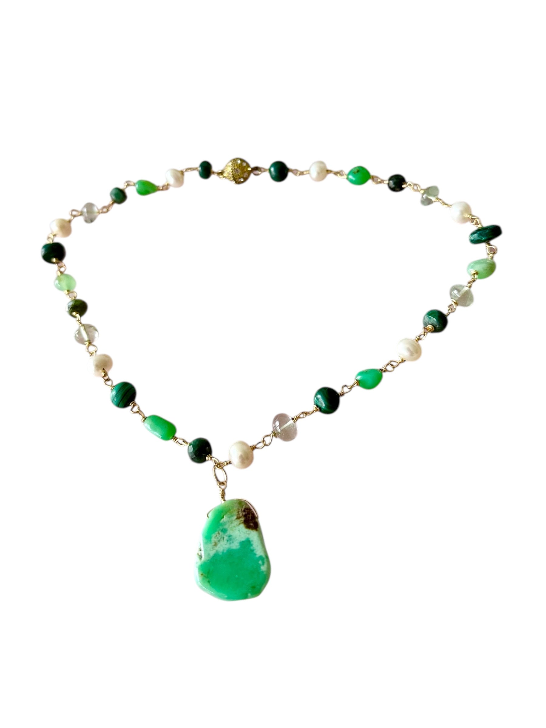 Capri - Chrysoprase, Emerald, Fluorite, Freshwater Pearl and Malachite Gemstone Necklace