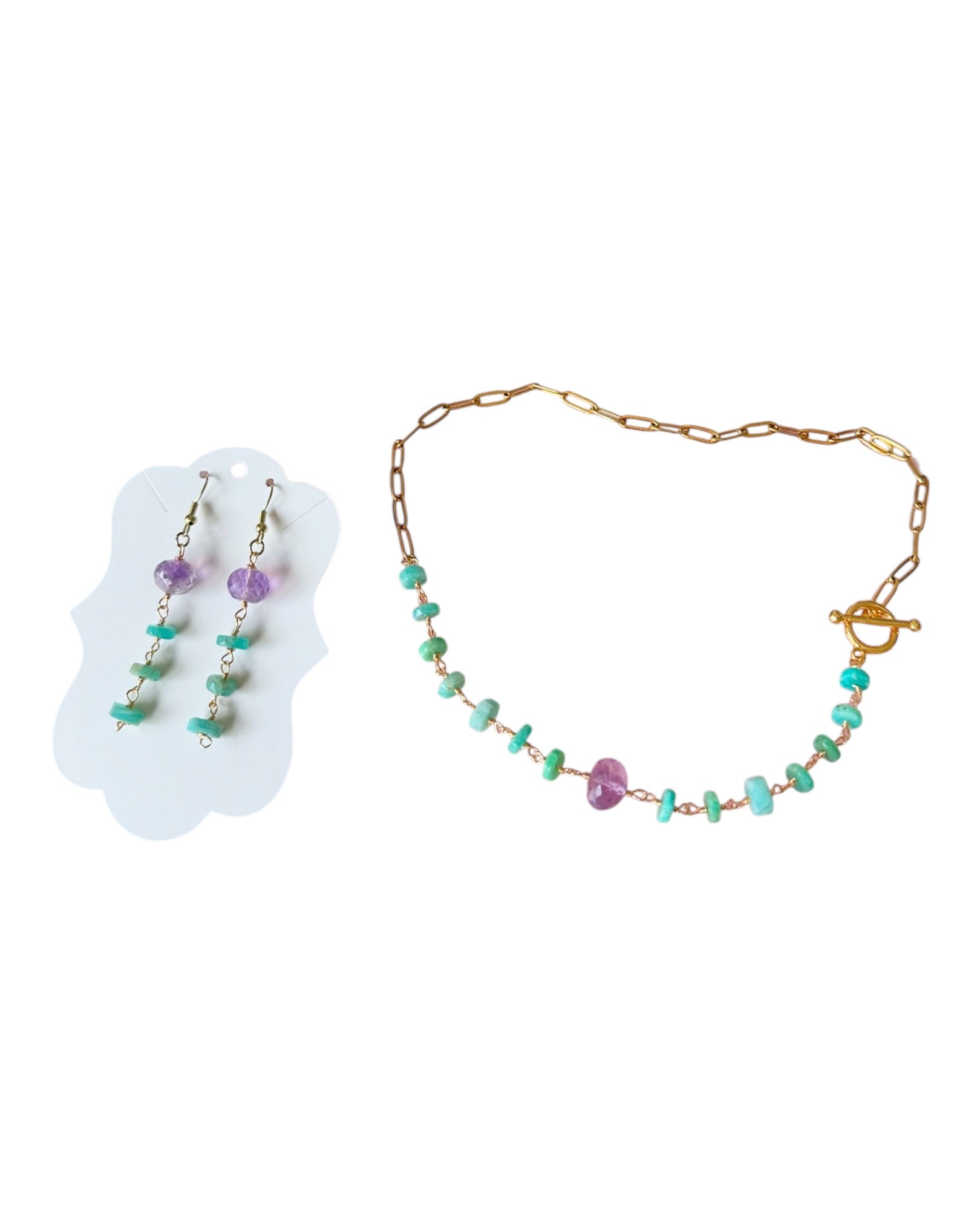 Vivienne - Amethyst and Amazonite Gemstone Necklace and Earring Set