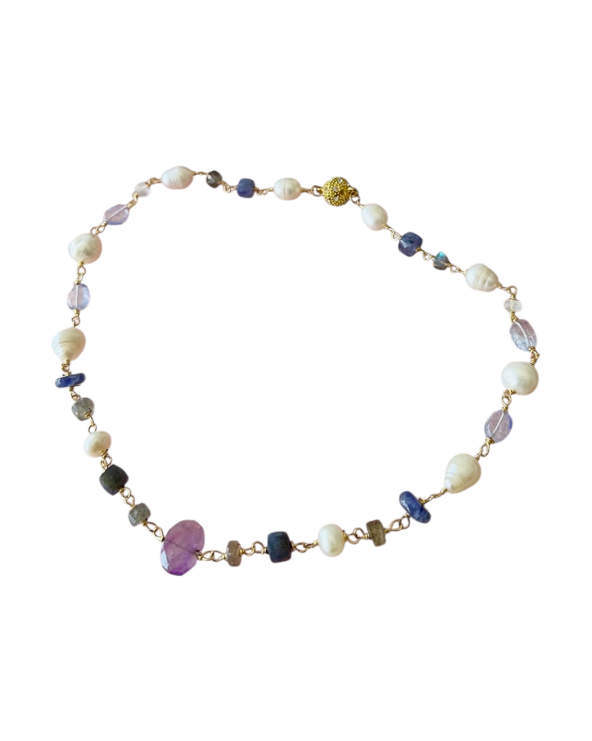 Violette - Amethyst, Labradorite, Iolite, Tanzanite, Moonstone and Freshwater Pearl Gemstone Necklace