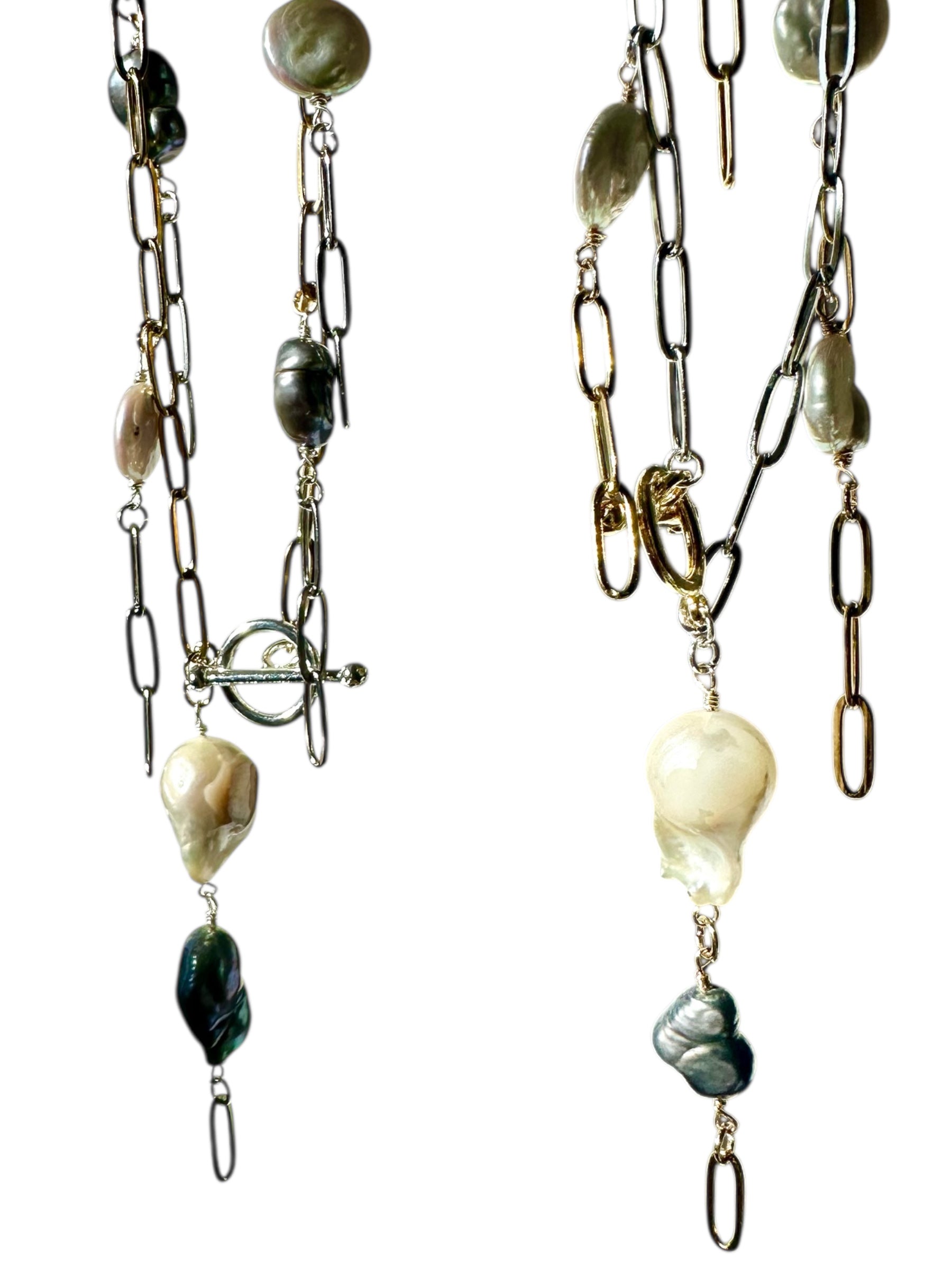 Joan - Mixed Metal, Tahitian Pearl and Freshwater Pearl Gemstone Necklace