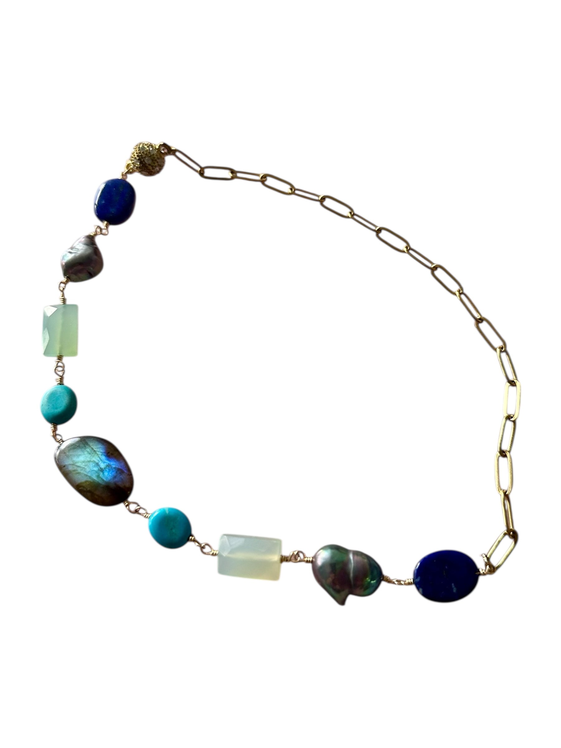 Aspen - Labradorite, Chalcedony, Lapis Lazuli, Black Pearl and Turquoise Gemstone Necklace