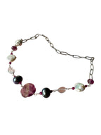 Lolli-Lolli-Lollipop Gemstone Necklace - Fluorite, Ruby, Tanzanite, Black Pearl and Freshwater Pearl | Focus, Passion, Spiritual Insight, Trust and Wisdom