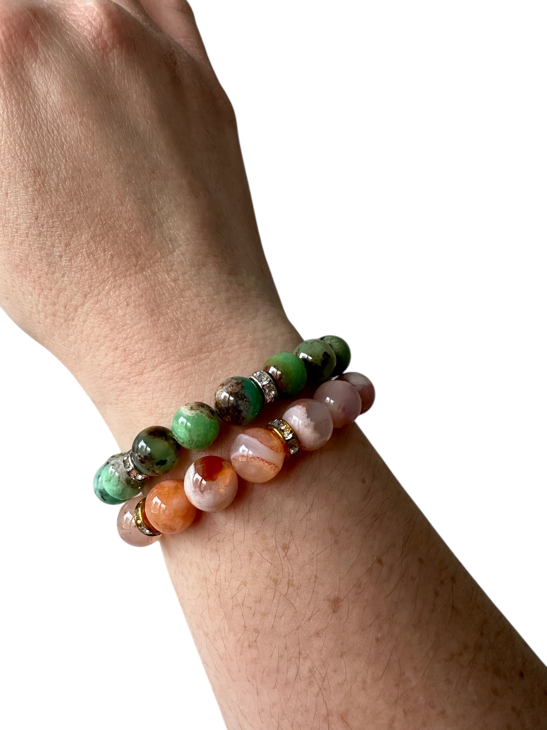 Callie - Chrysoprase and Flower Agate Gemstone Bracelets