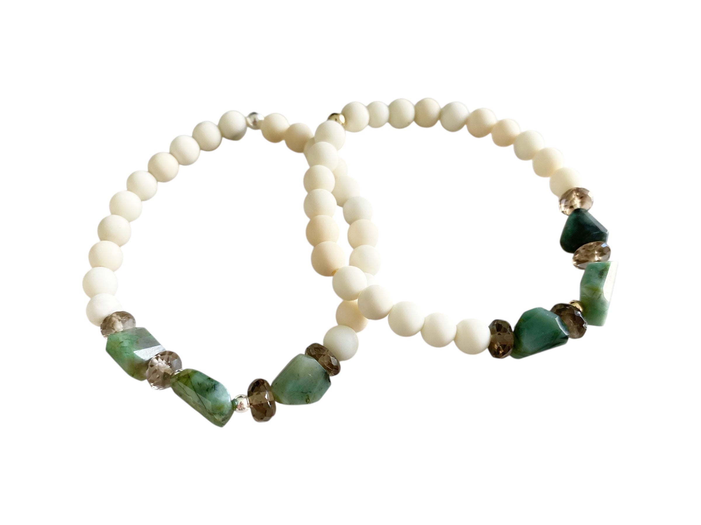 Camille - Emerald, Smoky Quartz and White Jade Gemstone Bracelets