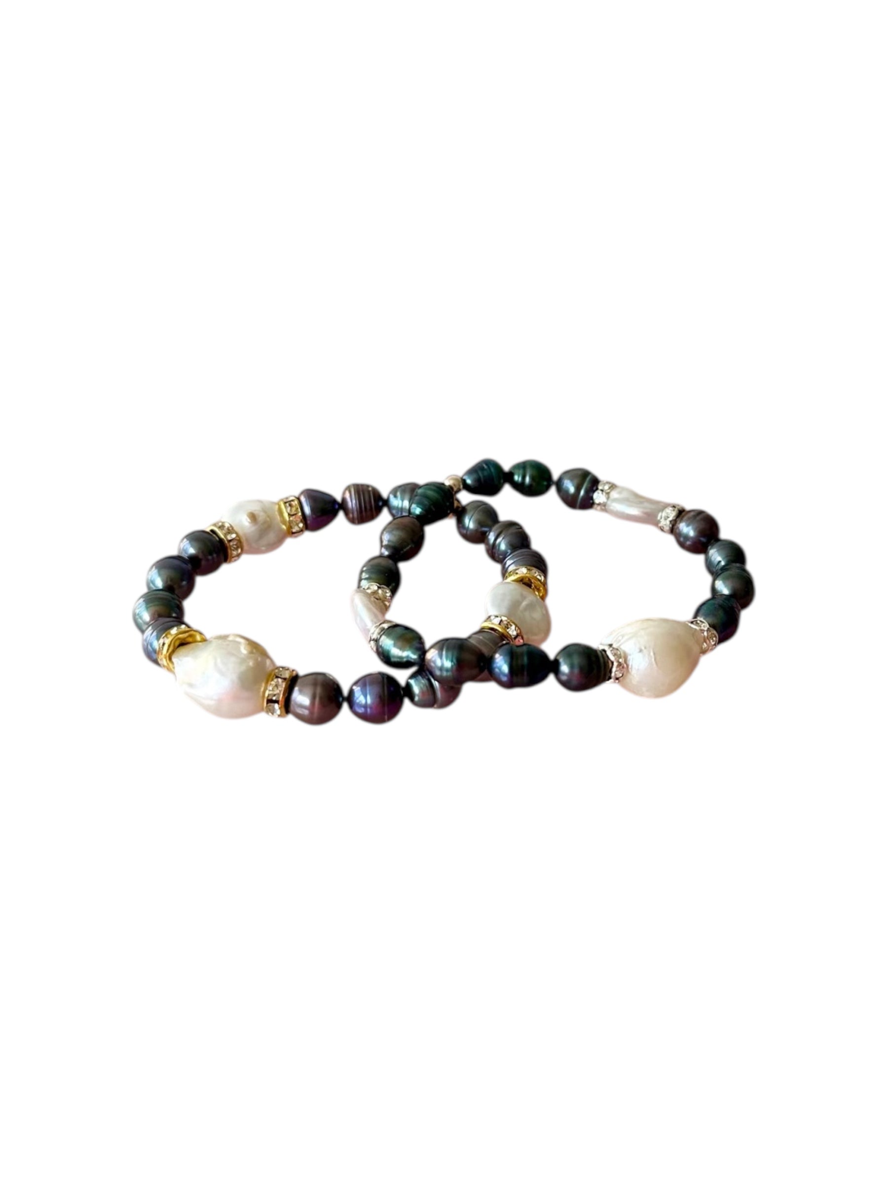 Charlotte - Baroque Pearl, Freshwater Pearl and Black Pearl Gemstone Bracelets