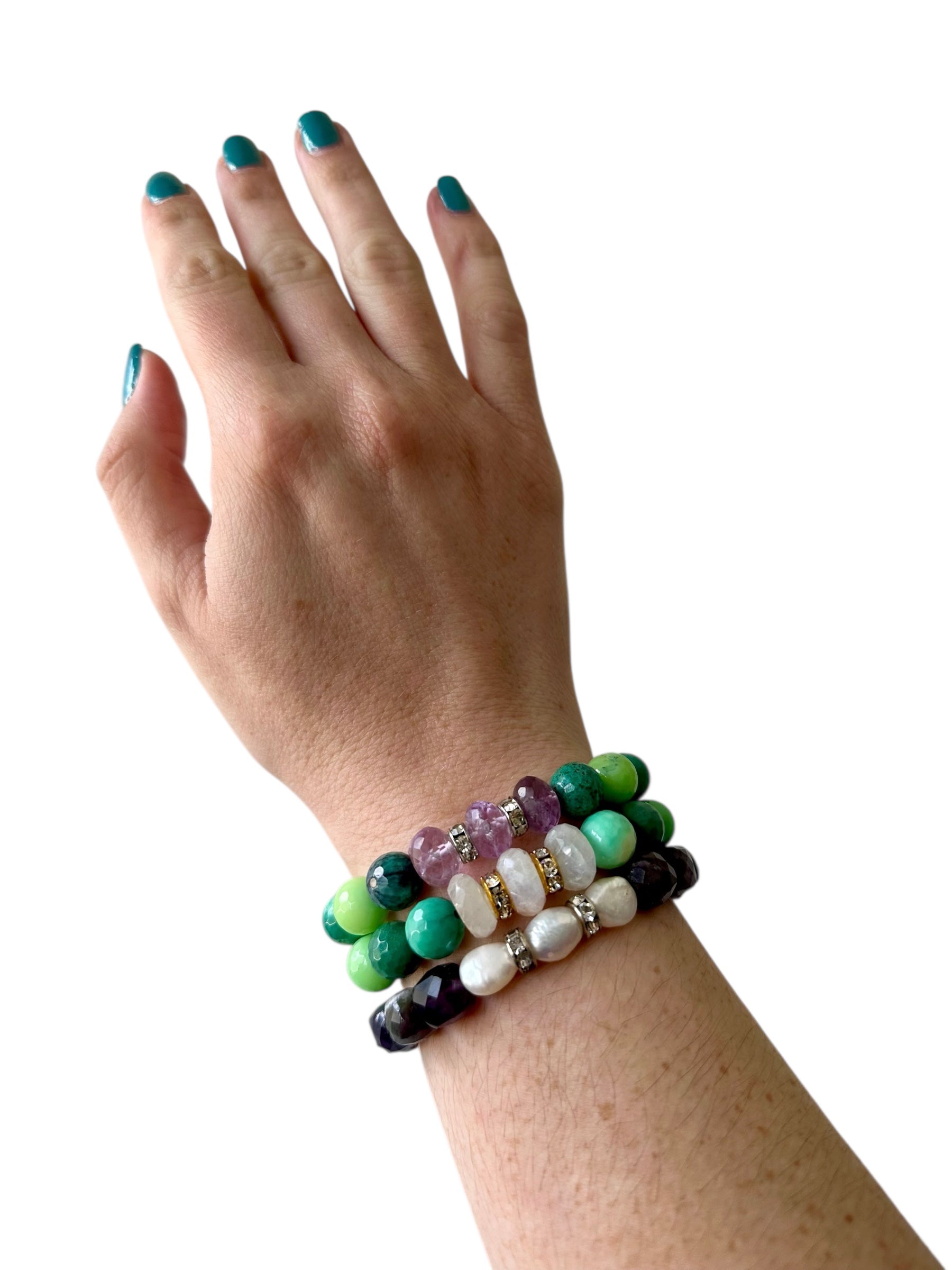 Lana - Amethyst, Moonstone, Chrysoprase and Freshwater Pearl Gemstone Bracelets
