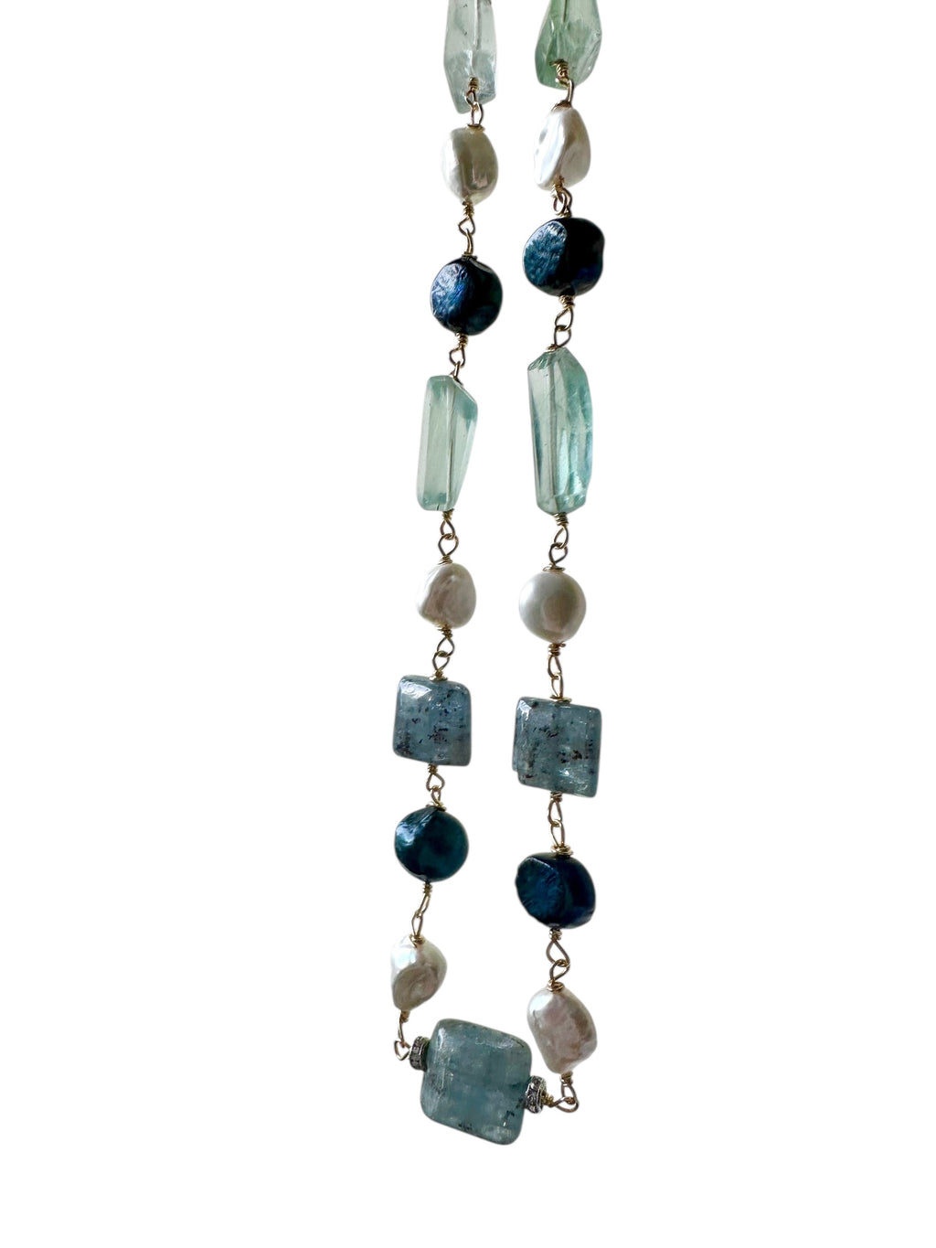 Livia Gemstone Necklace - Kyanite, Fluorite, Black Pearl and Freshwater Pearl | Handmade Jewelry