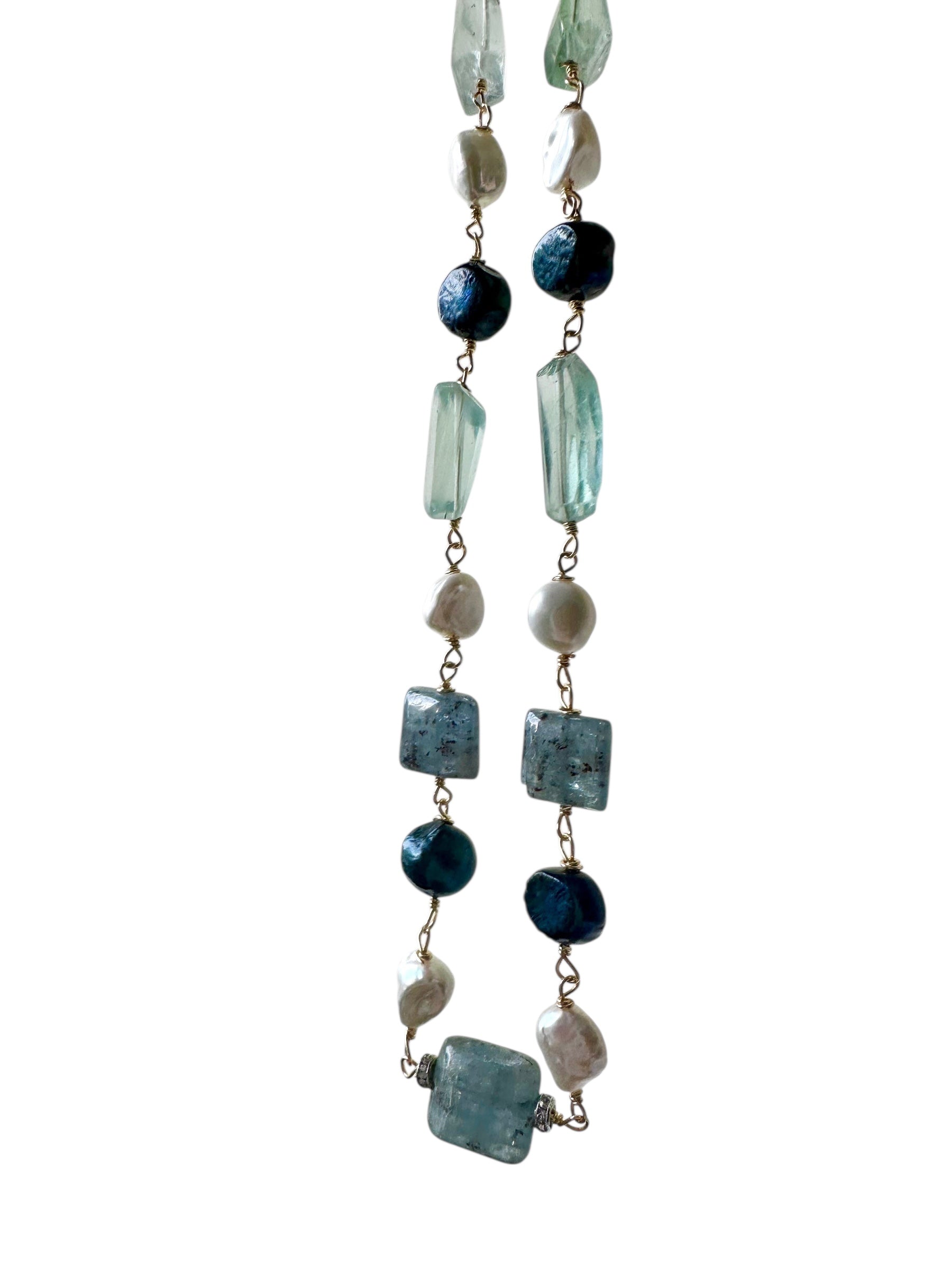 Livia - Kyanite, Fluorite, Black Pearl and Freshwater Pearl Gemstone Necklace