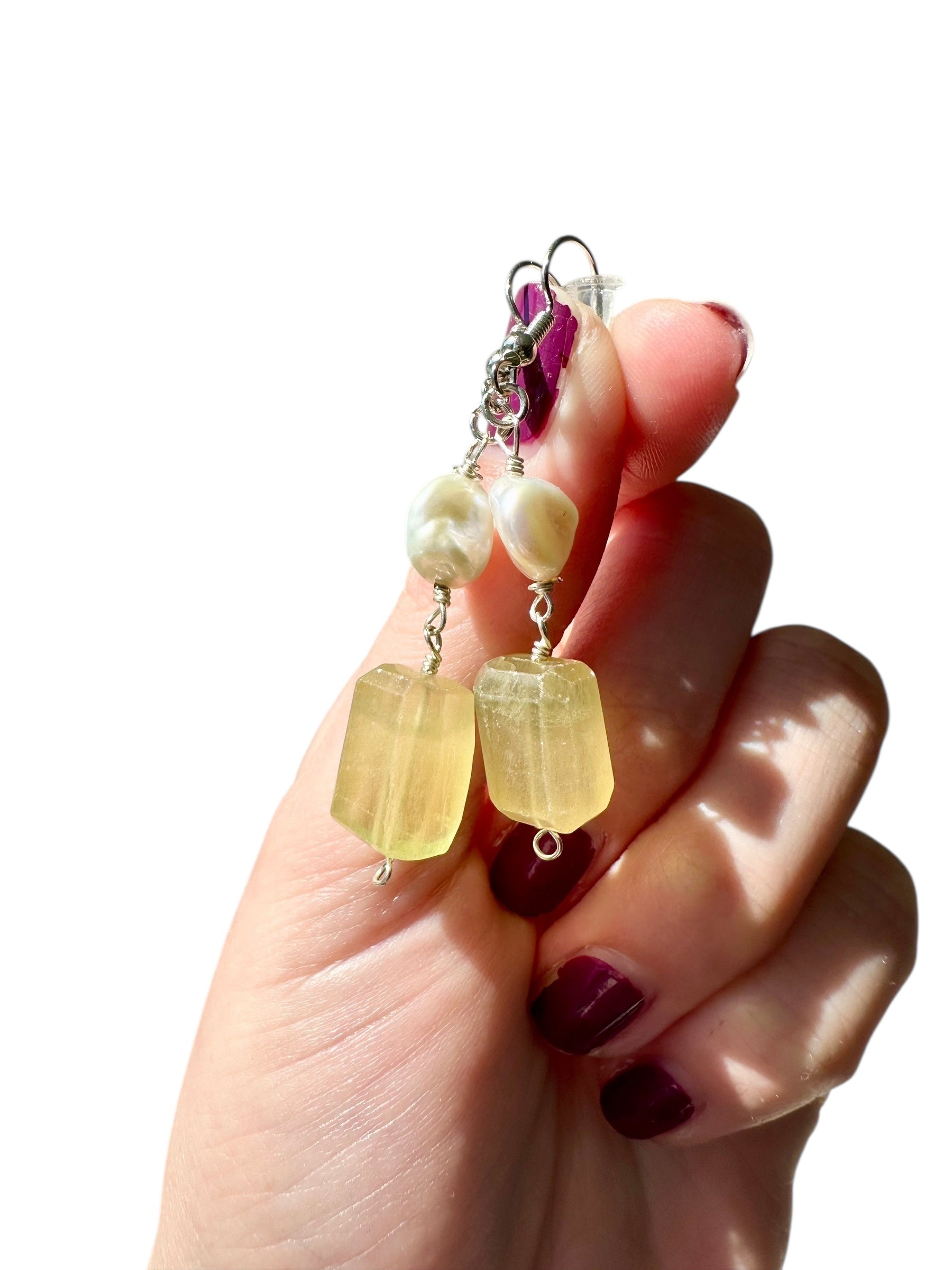 Daisy - Fluorite and Freshwater Pearl Gemstone Earrings