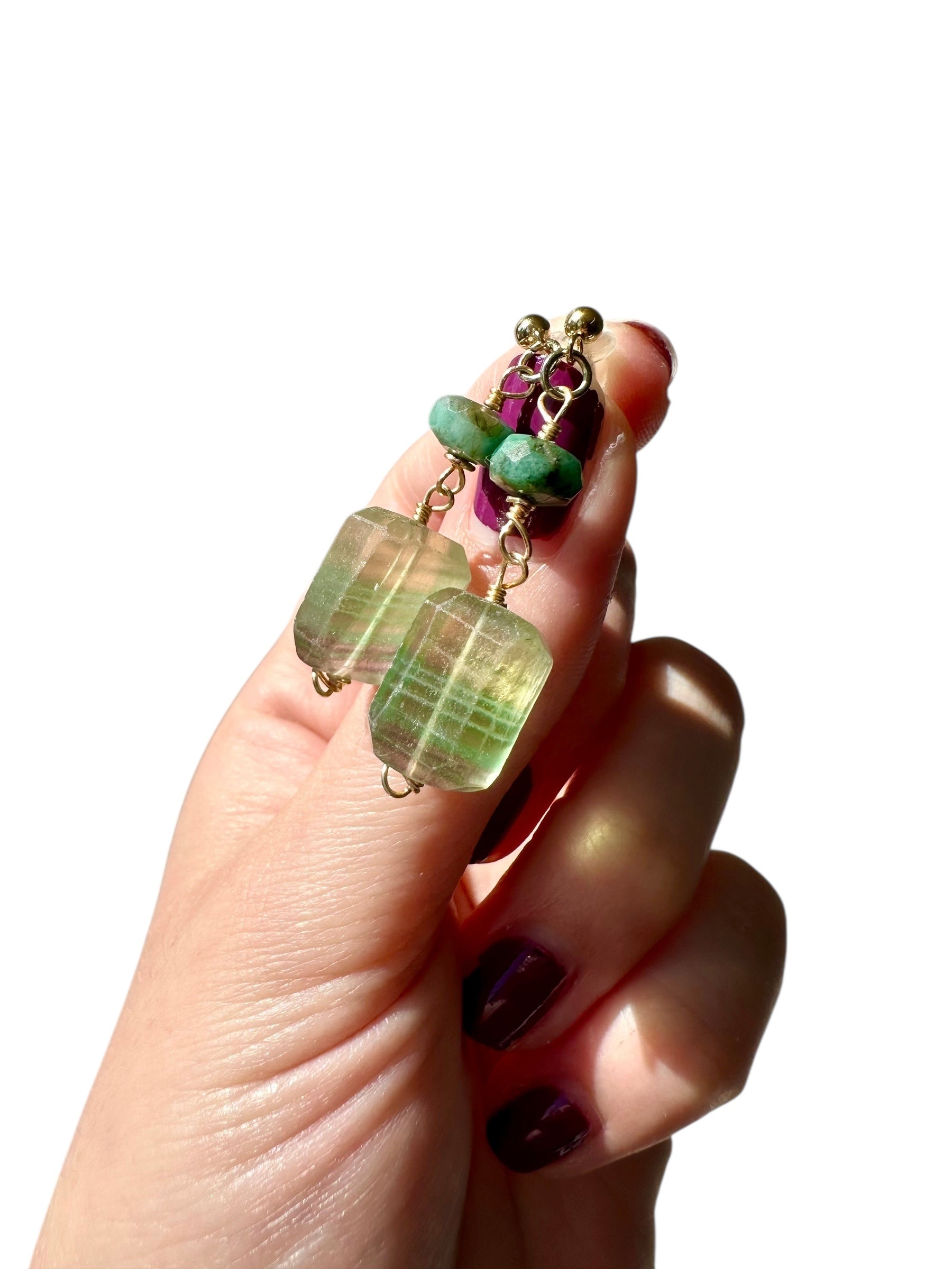 Emma - Fluorite and Emerald Gemstone Earrings