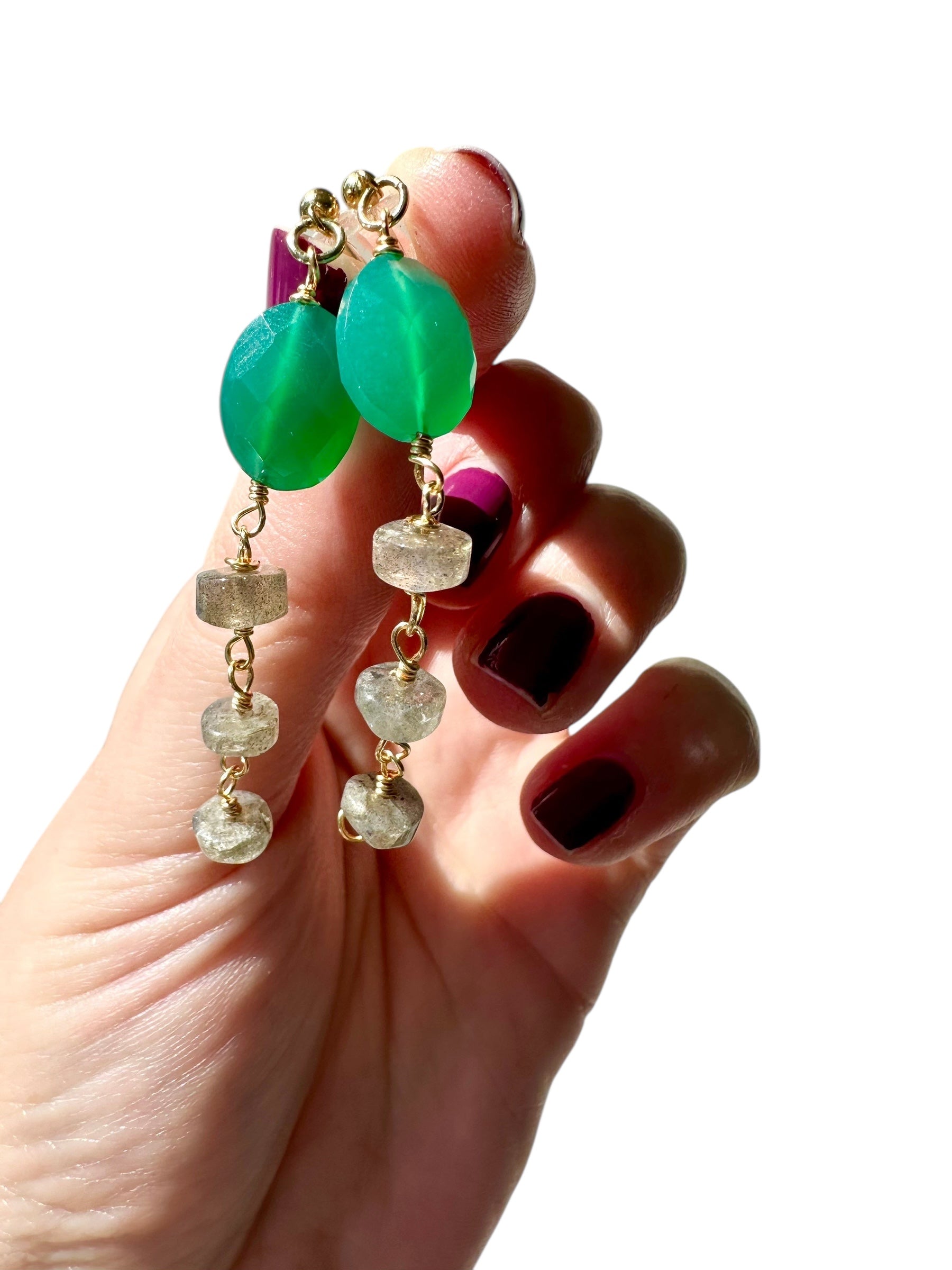 Margo - Green Onyx and Labradorite Gemstone Earrings