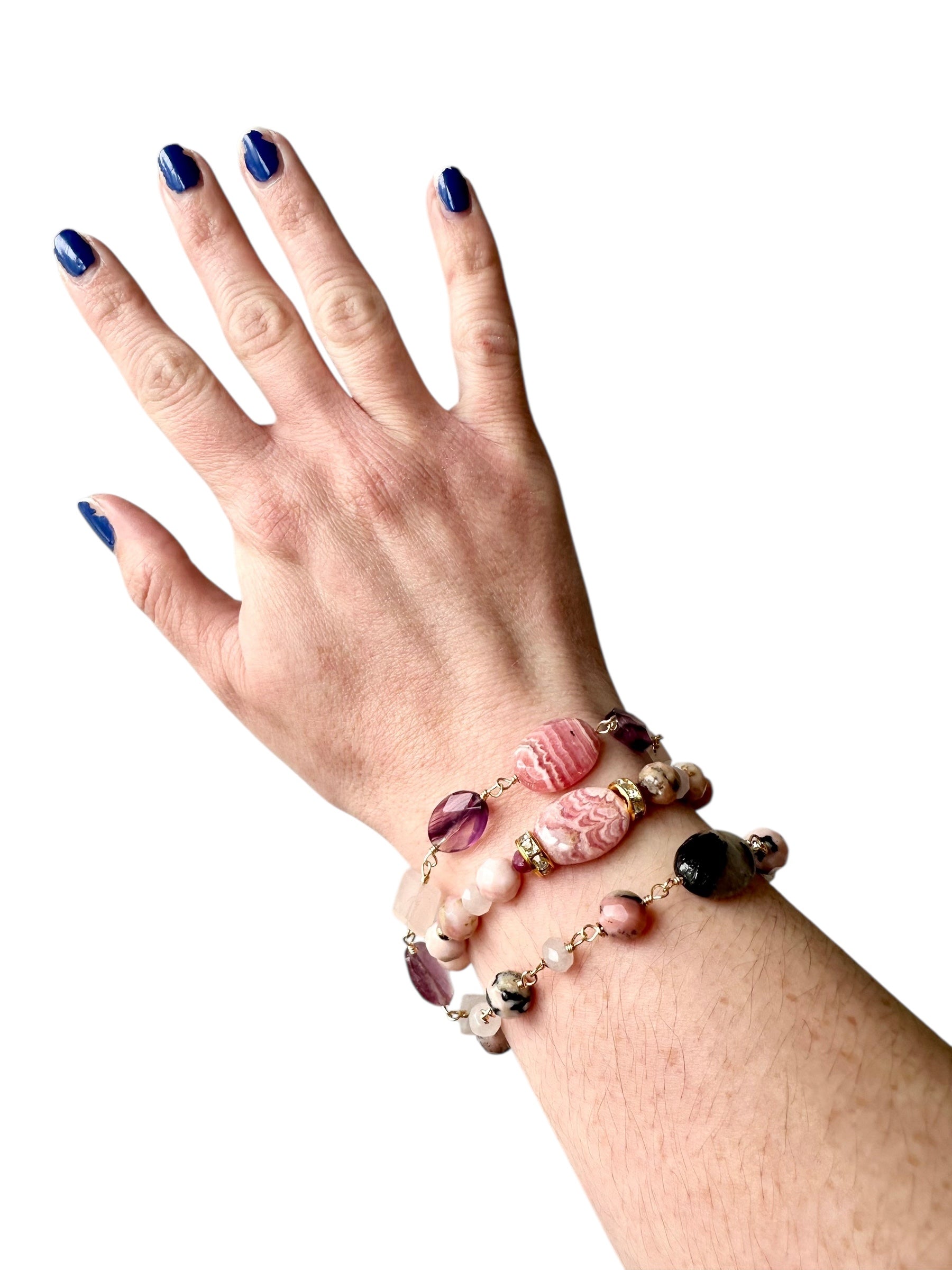 Flamingo - Rhodochrosite, Pink Opal, Ruby and Rose Quartz Gemstone Bracelet