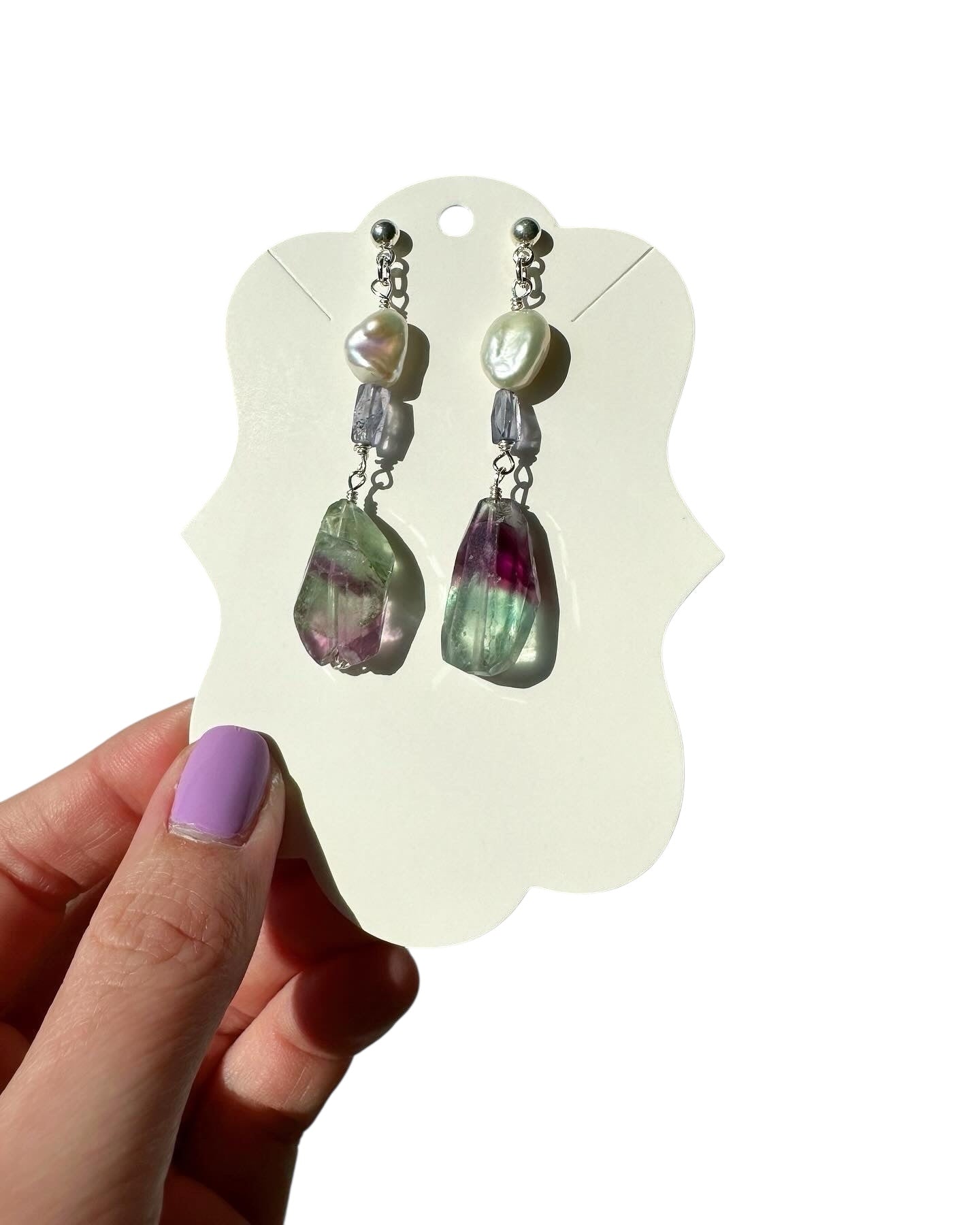 Poppy - Fluorite, Freshwater Pearl and Tanzanite Gemstone Earrings