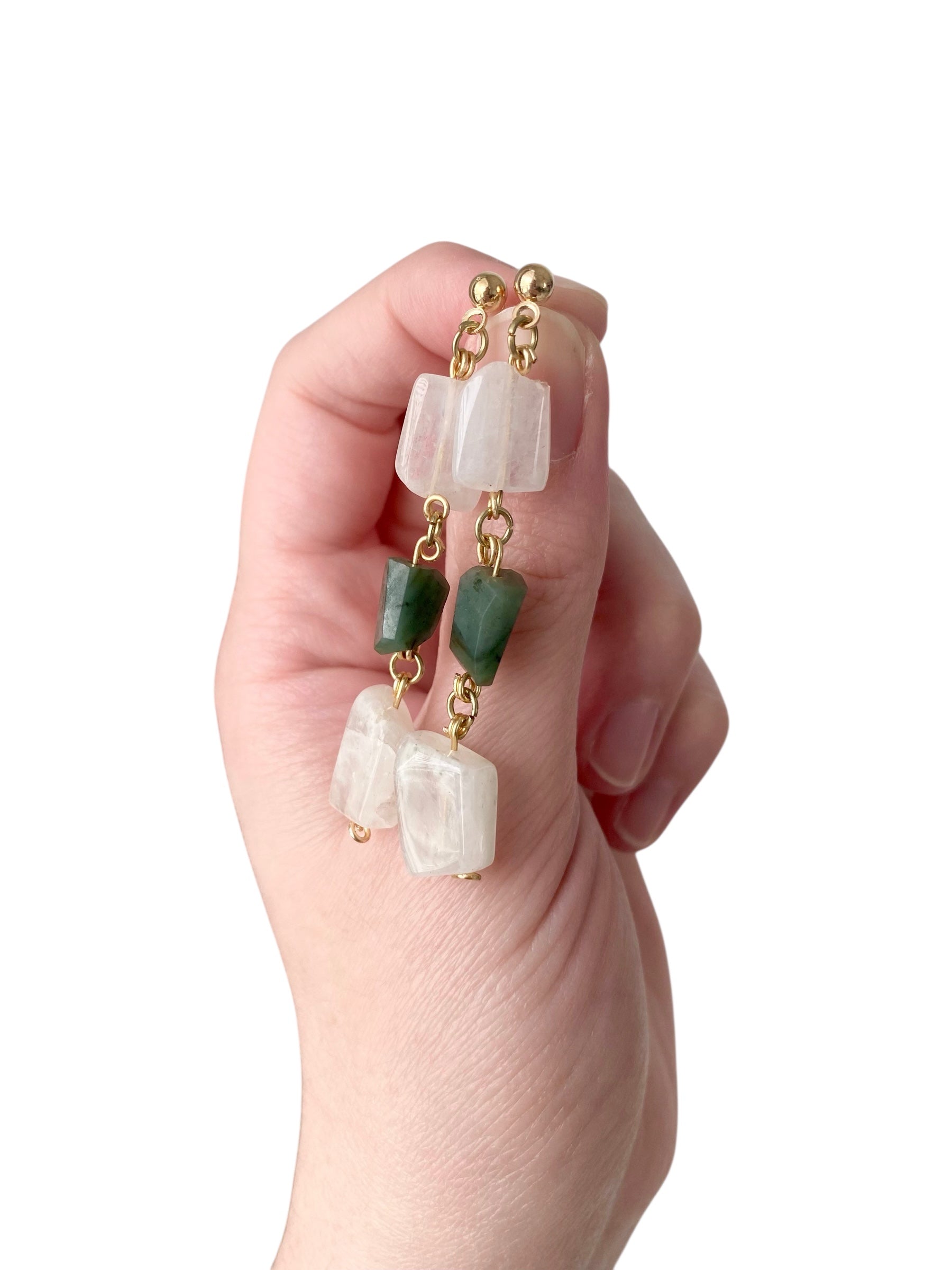 Willow - Moonstone and Emerald Gemstone Earrings