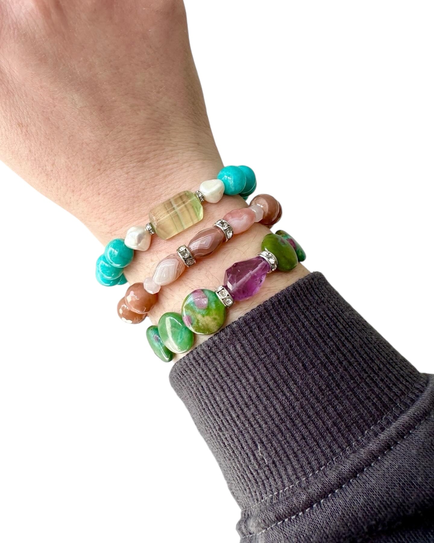 Lilly Pad - Amethyst and Ruby Zoisite Gemstone Bracelet