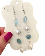 Cyane - Fluorite, Freshwater Pearl and Gray Pearl Gemstone Earrings