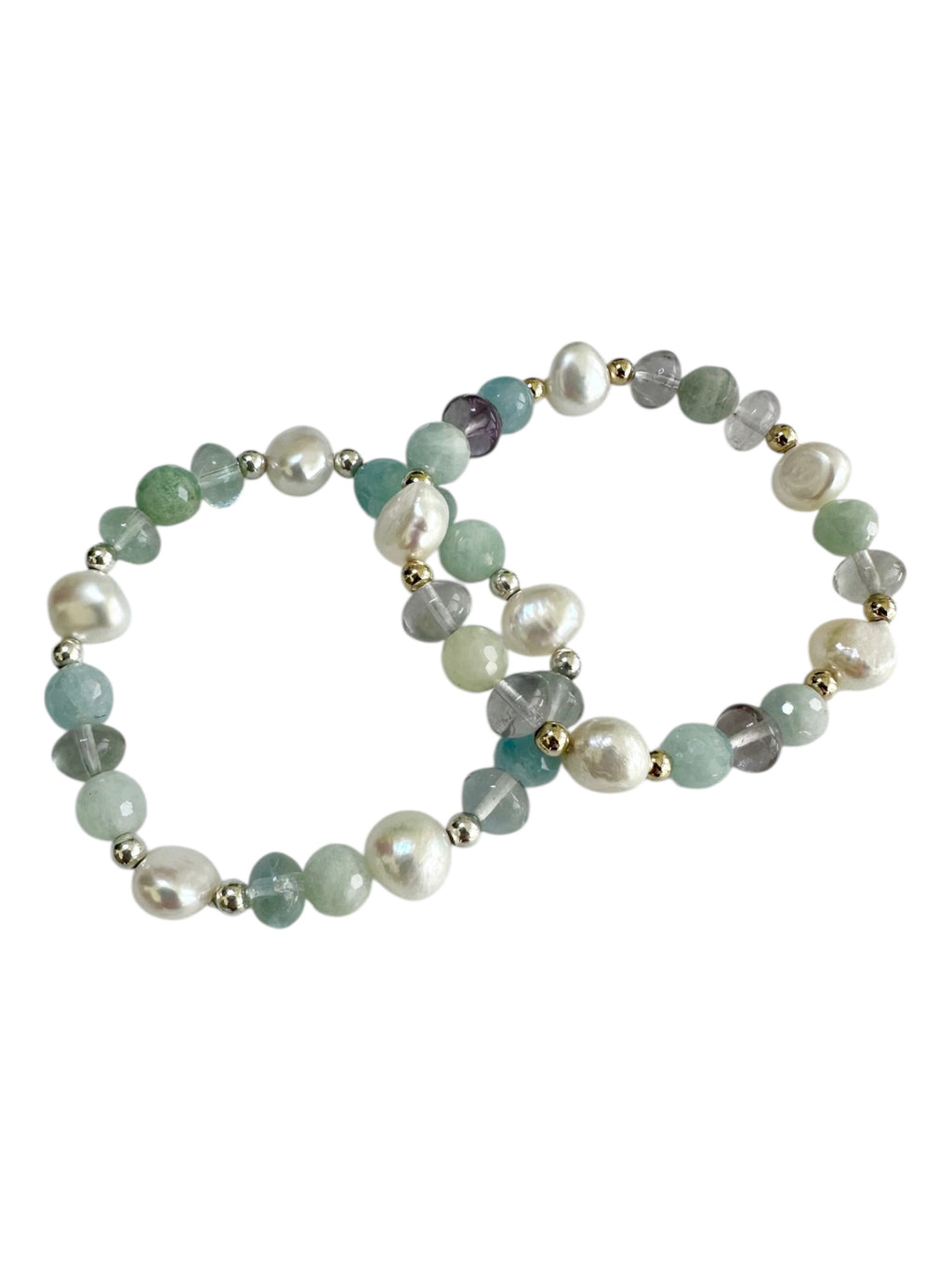 Marguerite - Fluorite, perle d'eau douce, bracelets de pierres précieuses de morganite