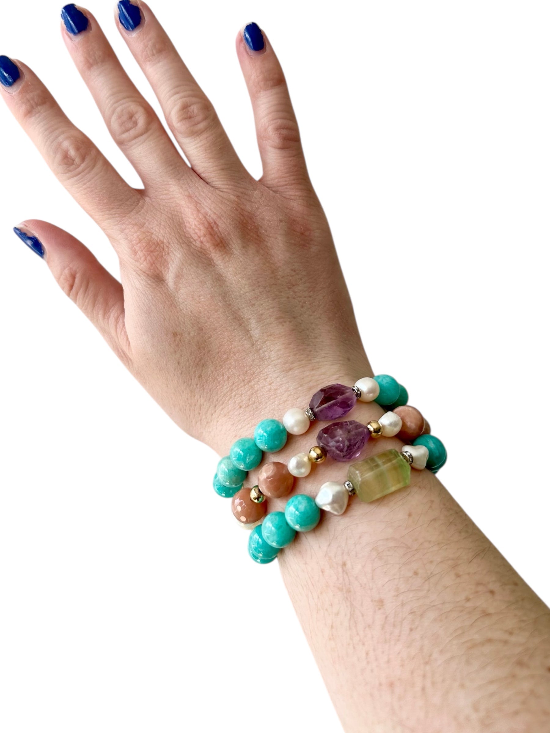 Addison - Amazonite, Amethyst, Moonstone, Fluorite, Freshwater Pearl Gemstone Bracelets