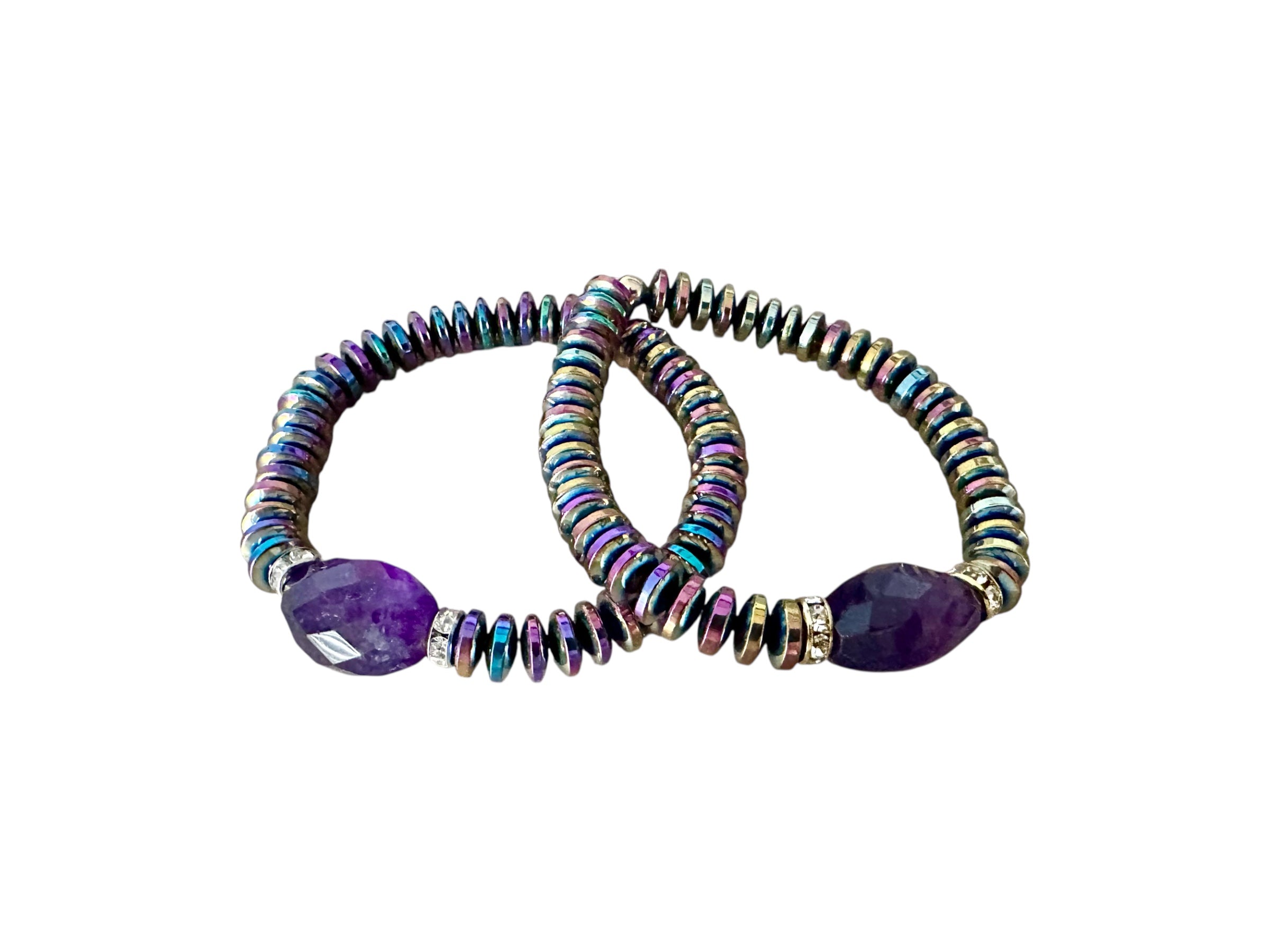Roxie Gemstone Bracelets - Amethyst and Hematite | Handmade Jewelry