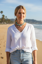 Salty Chic Gemstone Necklace - Freshwater Pearl, Apatite and Amazonite | Wisdom, Inspiration and Clarity