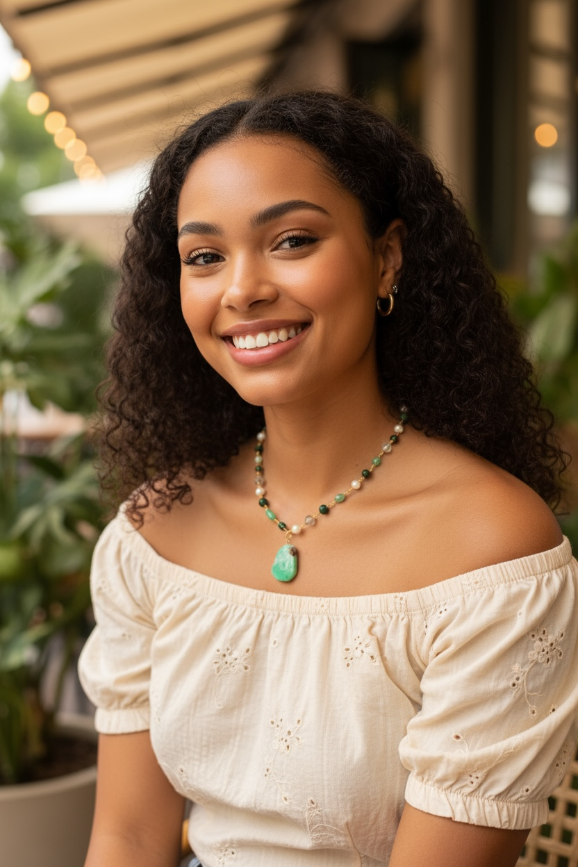 Capri Gemstone Necklace - Chrysoprase, Emerald, Fluorite, Freshwater Pearl and Malachite | Handmade Jewelry
