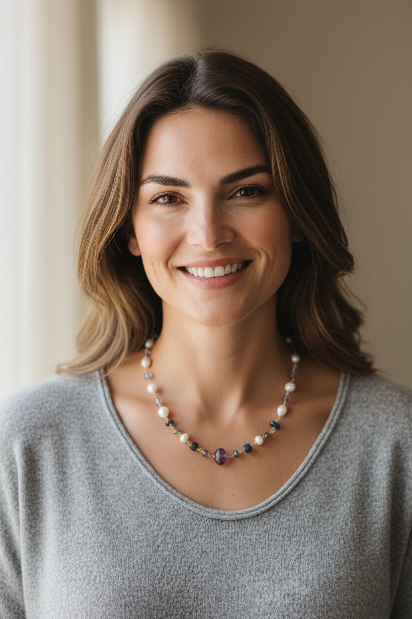 Violette Gemstone Necklace - Amethyst, Labradorite, Iolite, Tanzanite, Moonstone and Freshwater Pearl | Handmade Jewelry