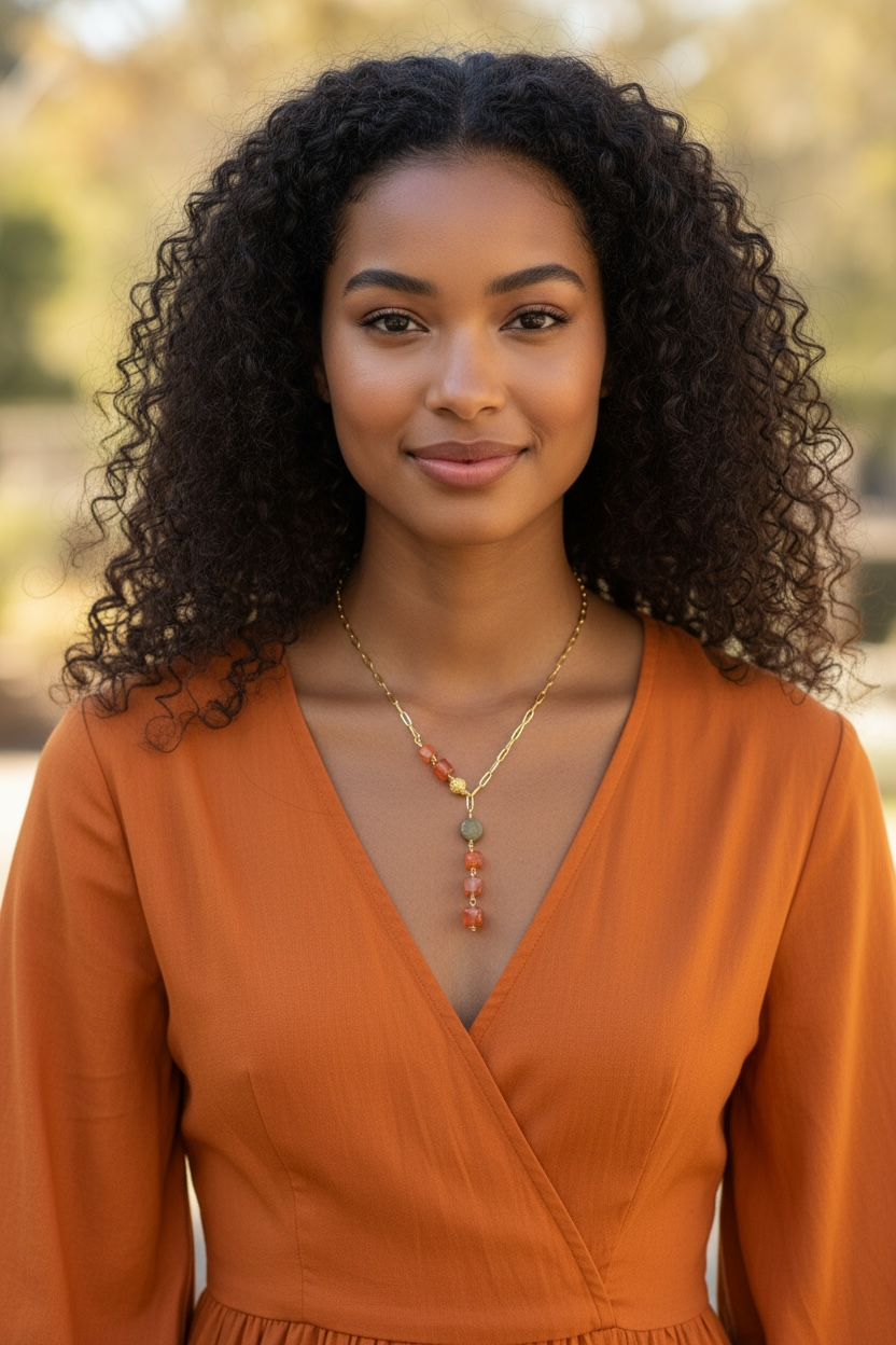 Kenzie Gemstone Necklace - Cascading Labradorite and Sunstone Paperclip Chain Lariat Necklace | Handmade Jewelrye