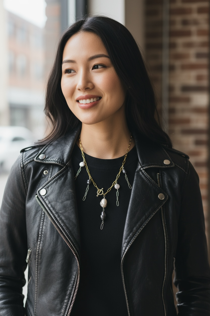 Joan Gemstone Necklace - Mixed Metal, Tahitian Pearl and Freshwater Pearl | Handmade Jewelry