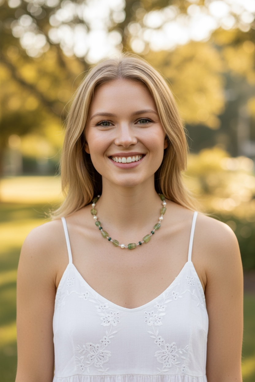Daisy Gemstone Necklace - Fluorite, Emerald, Freshwater Pearl | Handmade Jewelry