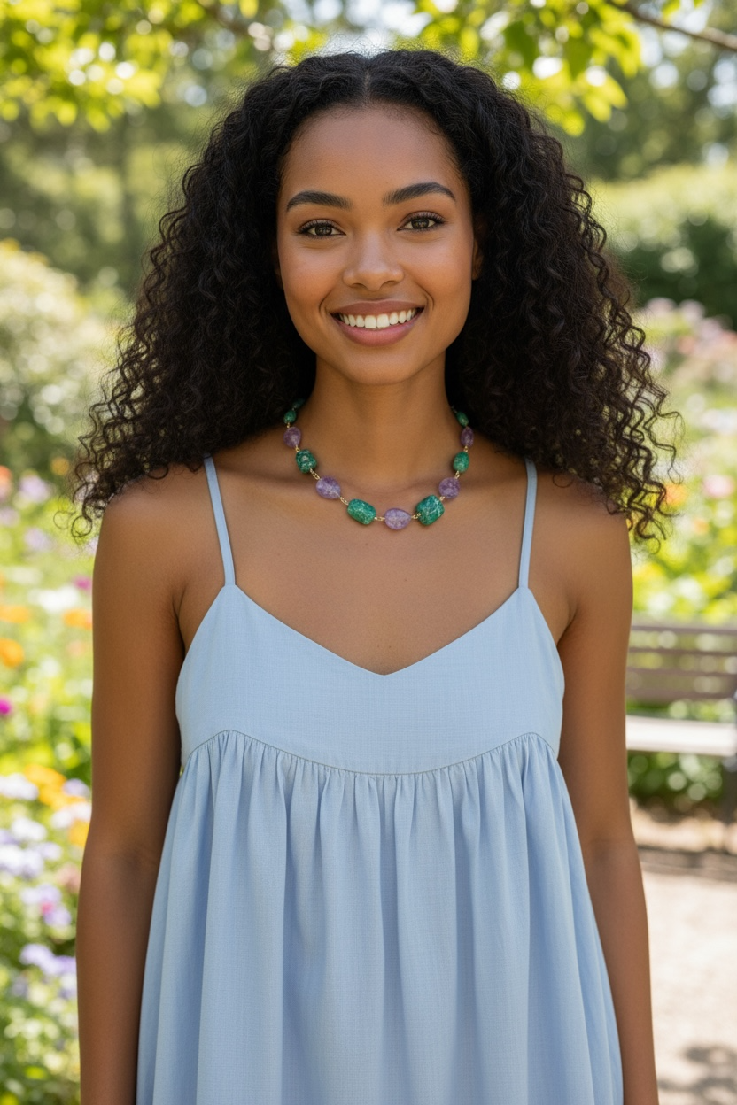 Worth Ave Gemstone Necklace - Amethyst and Amazonite | Handmade Jewelry