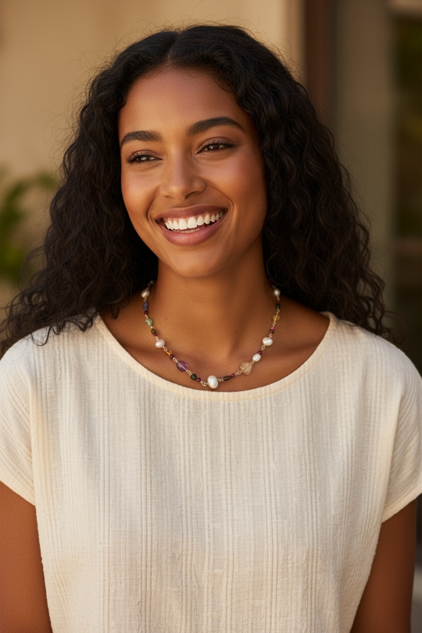 Confetti Gemstone Necklace - Rutilated Quartz, Amethyst, Citrine, Tanzanite, Ruby, Malachite, Fluorite, Moonstone, Chrysoprase, Tourmaline and Freshwater Pearl | Handmade Jewelry