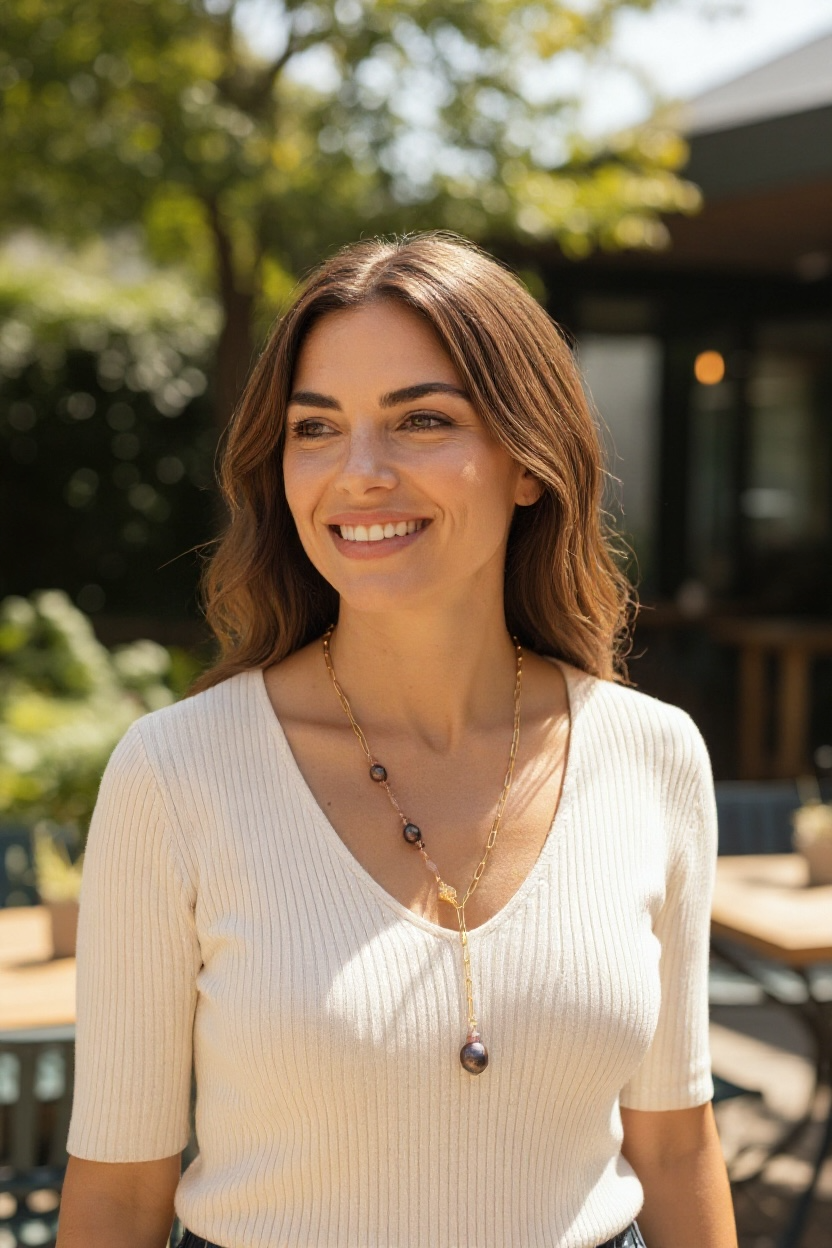 Eloise Gemstone Necklace - Cascading Pearl and Paperclip Chain Lariat Necklace | Trust, Wisdom and Peace