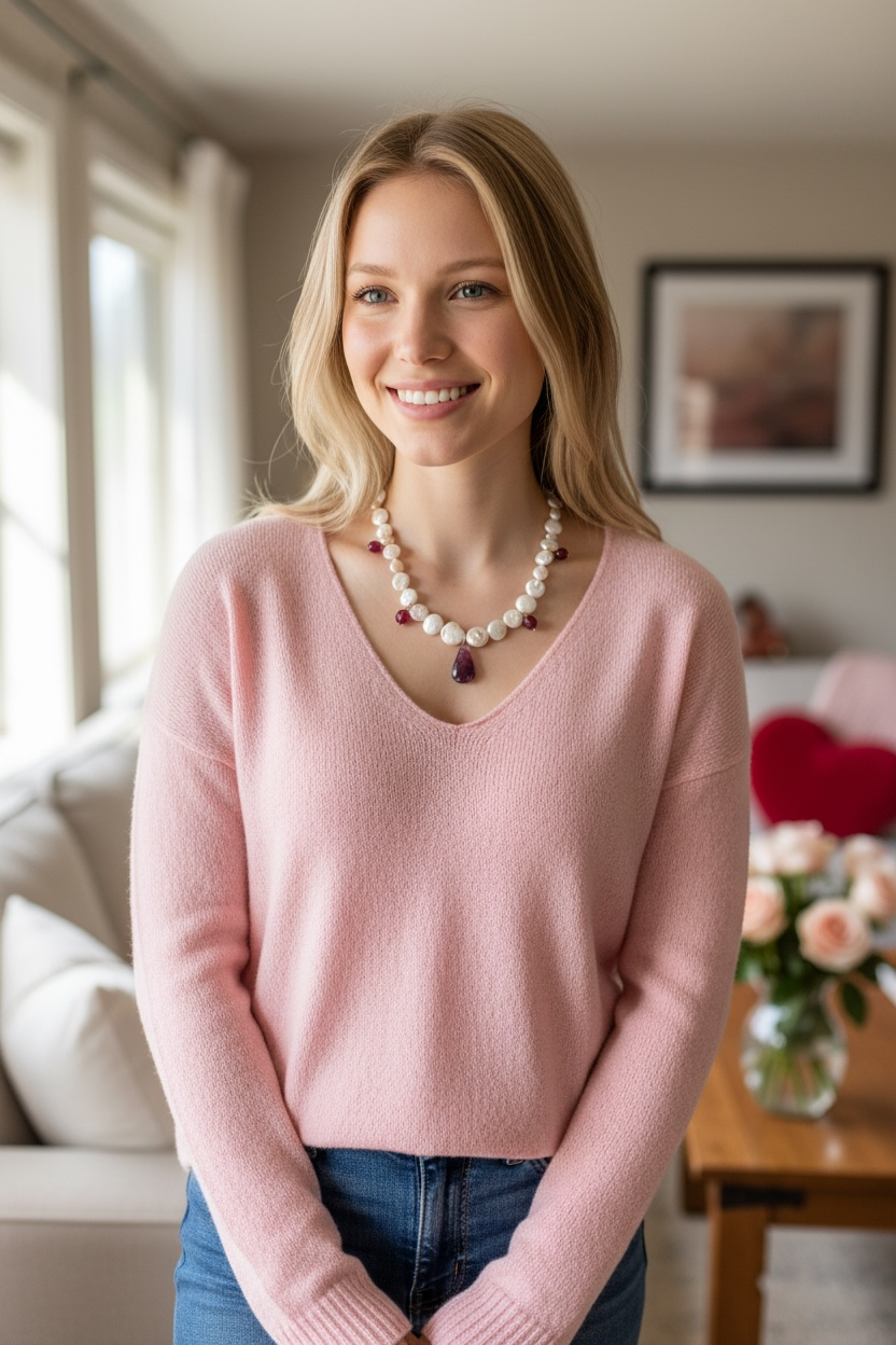 Love Potion Gemstone Necklace - Pink Tourmaline, Ruby, Freshwater Coin Pearls | Limited Edition Valentine’s Jewelry | Love, Healing and Wisdom