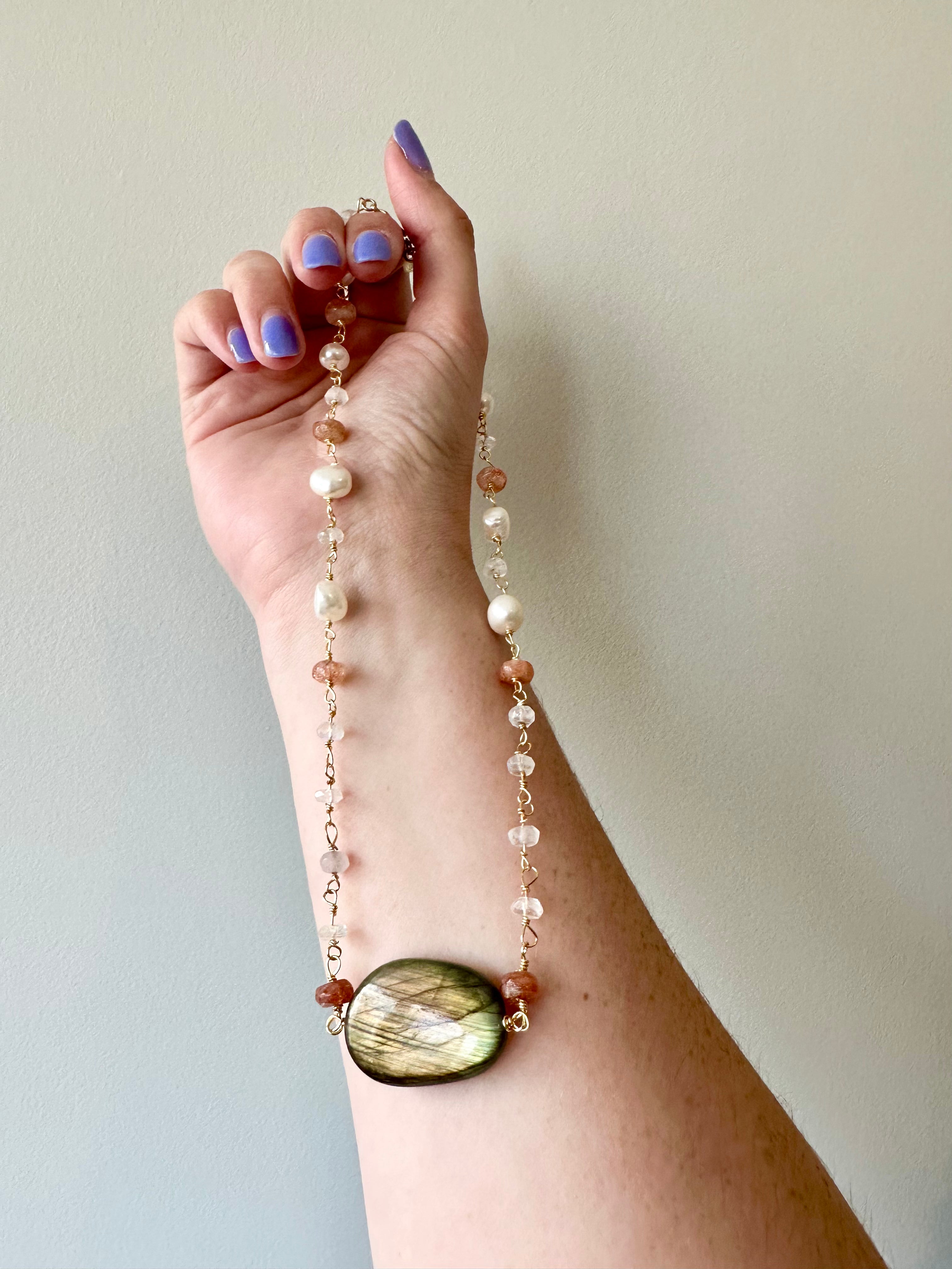 Blaine - Collier de pierres précieuses de labradorite et de citrine