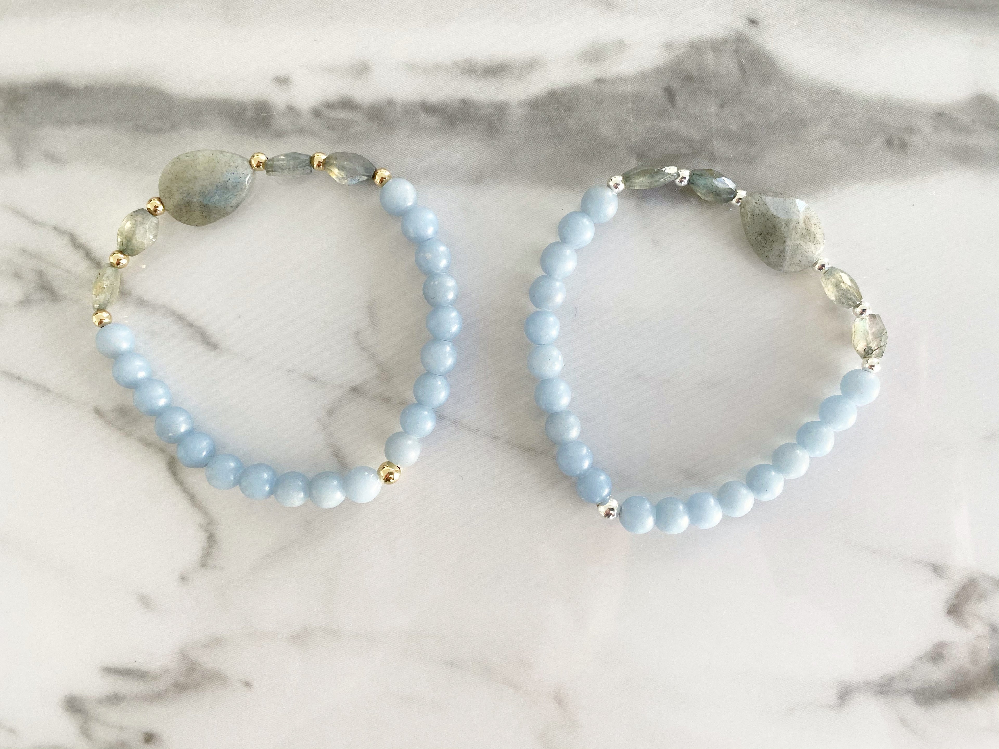 Sydni - Bracelets en pierres précieuses de labradorite et de rubis