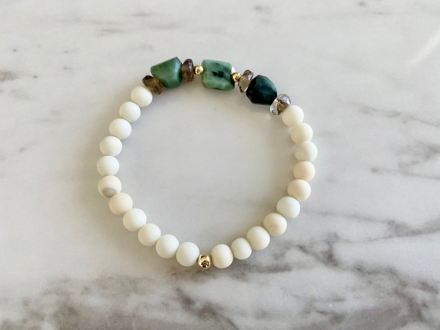 Camille - Emerald, Smoky Quartz and White Jade Gemstone Bracelets