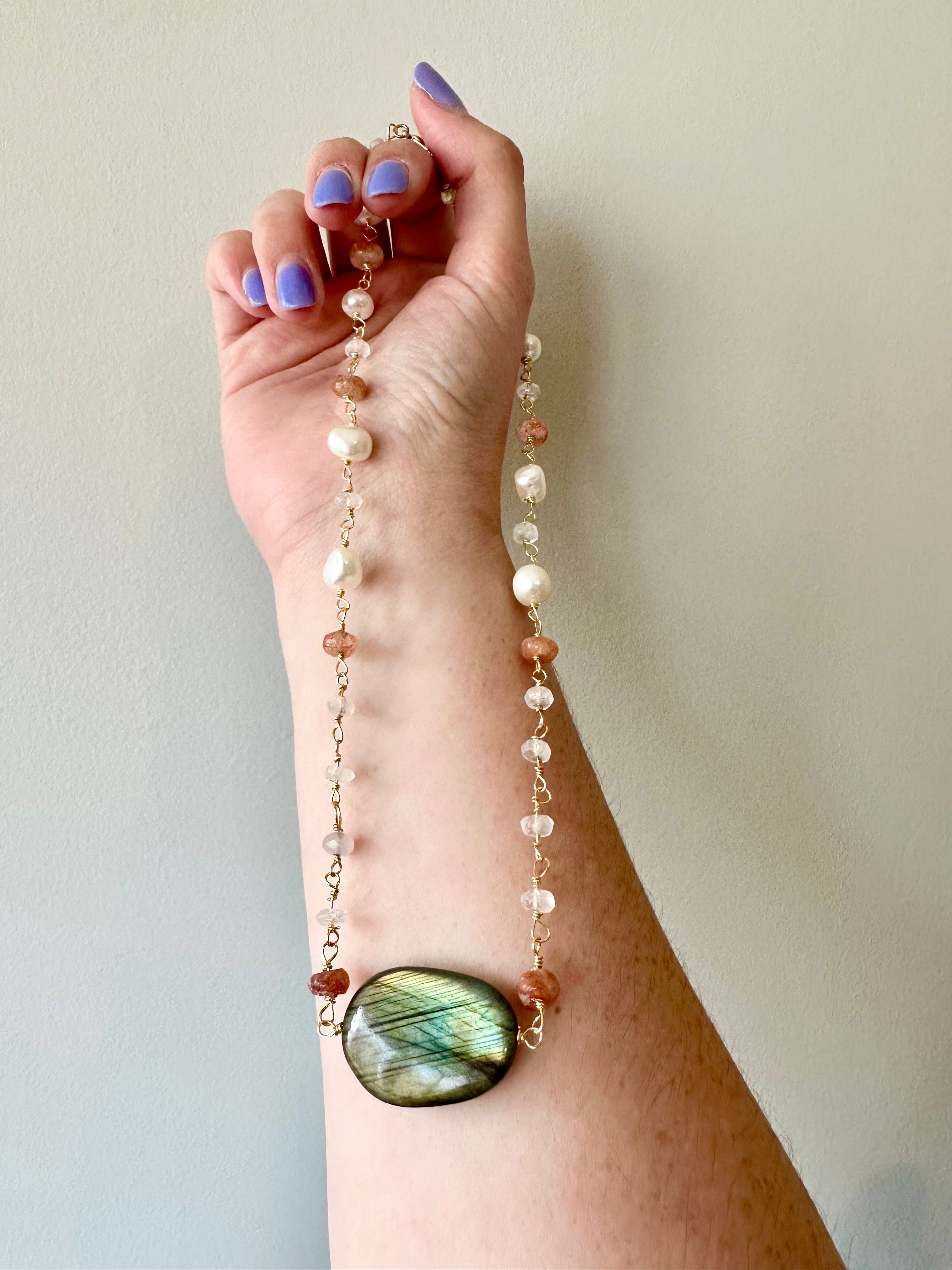 Blaine - Collier de pierres précieuses de labradorite et de citrine