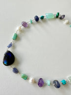Abalone - Labradorite, Tanzanite, Amethyst, Amazonite, Chalcedony, Aquamarine, Iolite, Freshwater Pearl, Malachite and Turquoise Gemstone Necklace