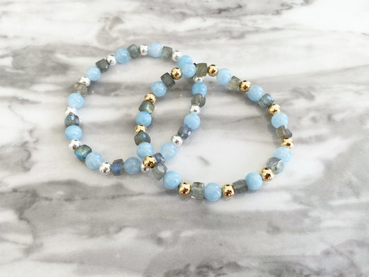 Sydni - Bracelets en pierres précieuses de labradorite et de rubis