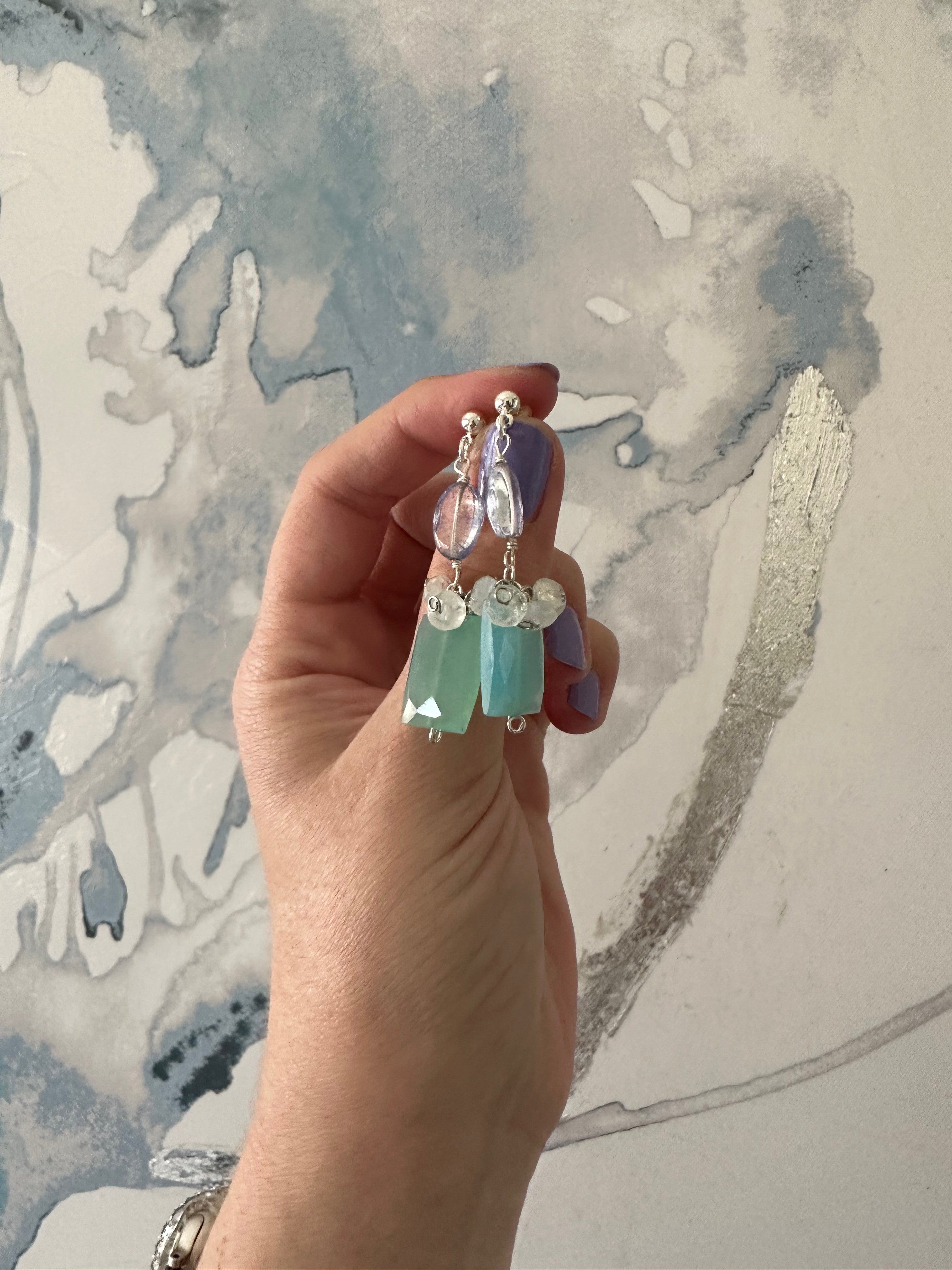 Claire - Boucles d'oreilles calcédoine et pierre de lune