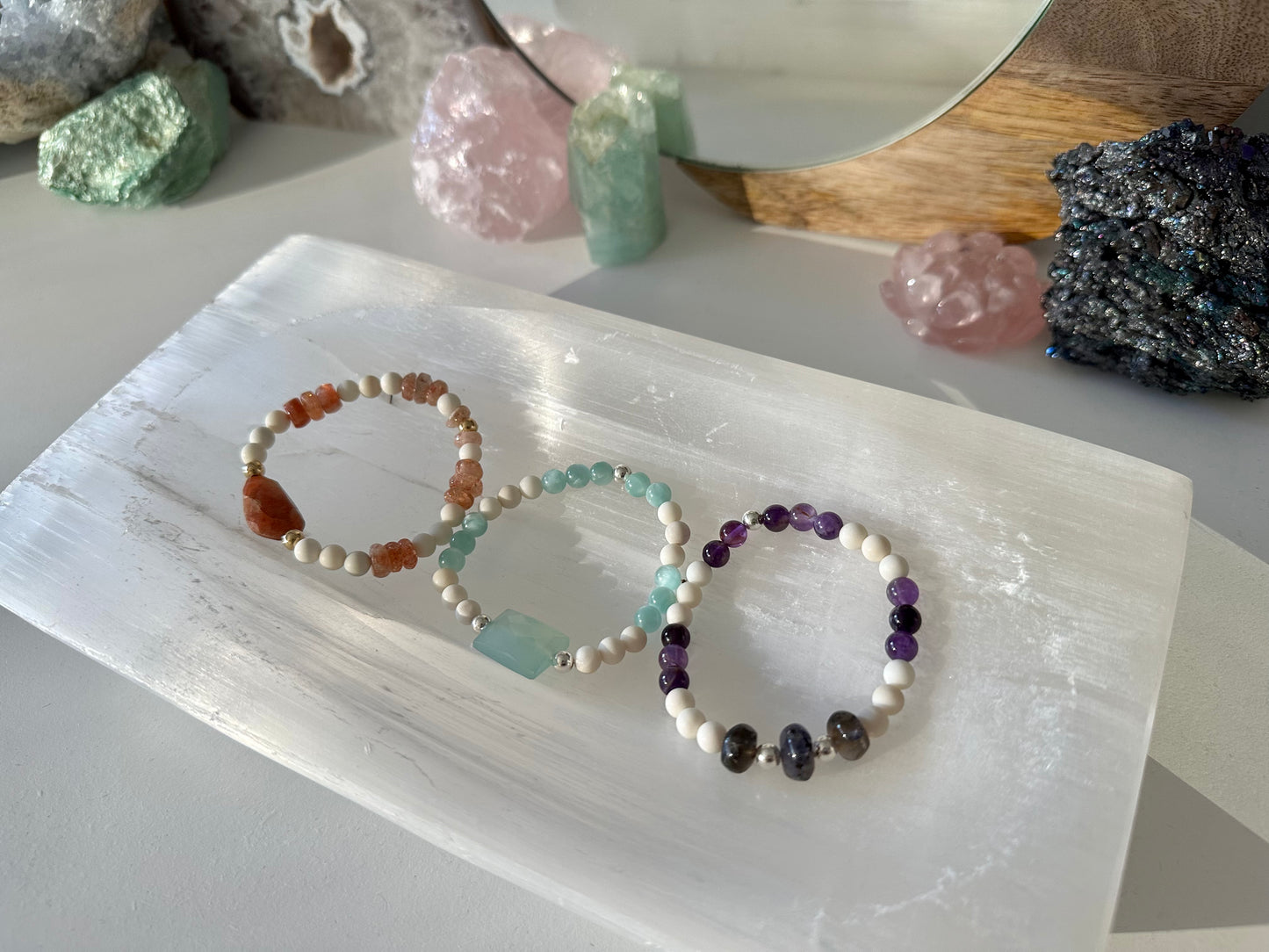 Seaglass - Amethyst, Chalcedony, Sunstone Gemstone Bracelets