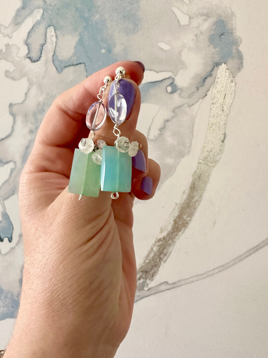 Claire - Boucles d'oreilles calcédoine et pierre de lune