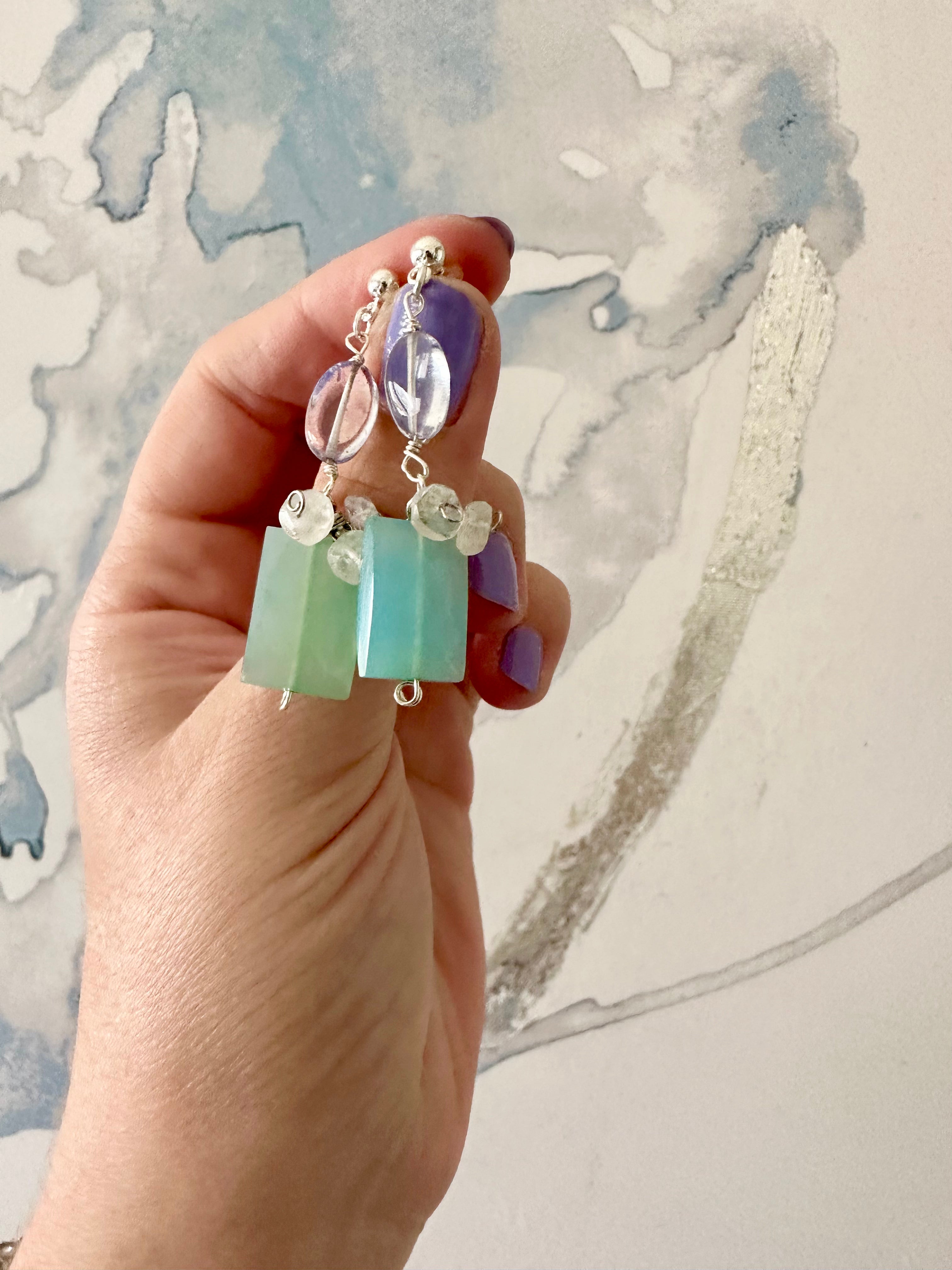 Claire - Boucles d'oreilles calcédoine et pierre de lune