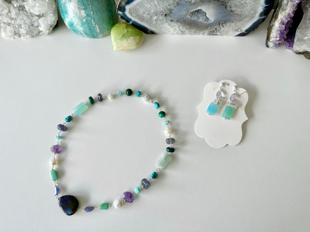 Claire - Boucles d'oreilles calcédoine et pierre de lune