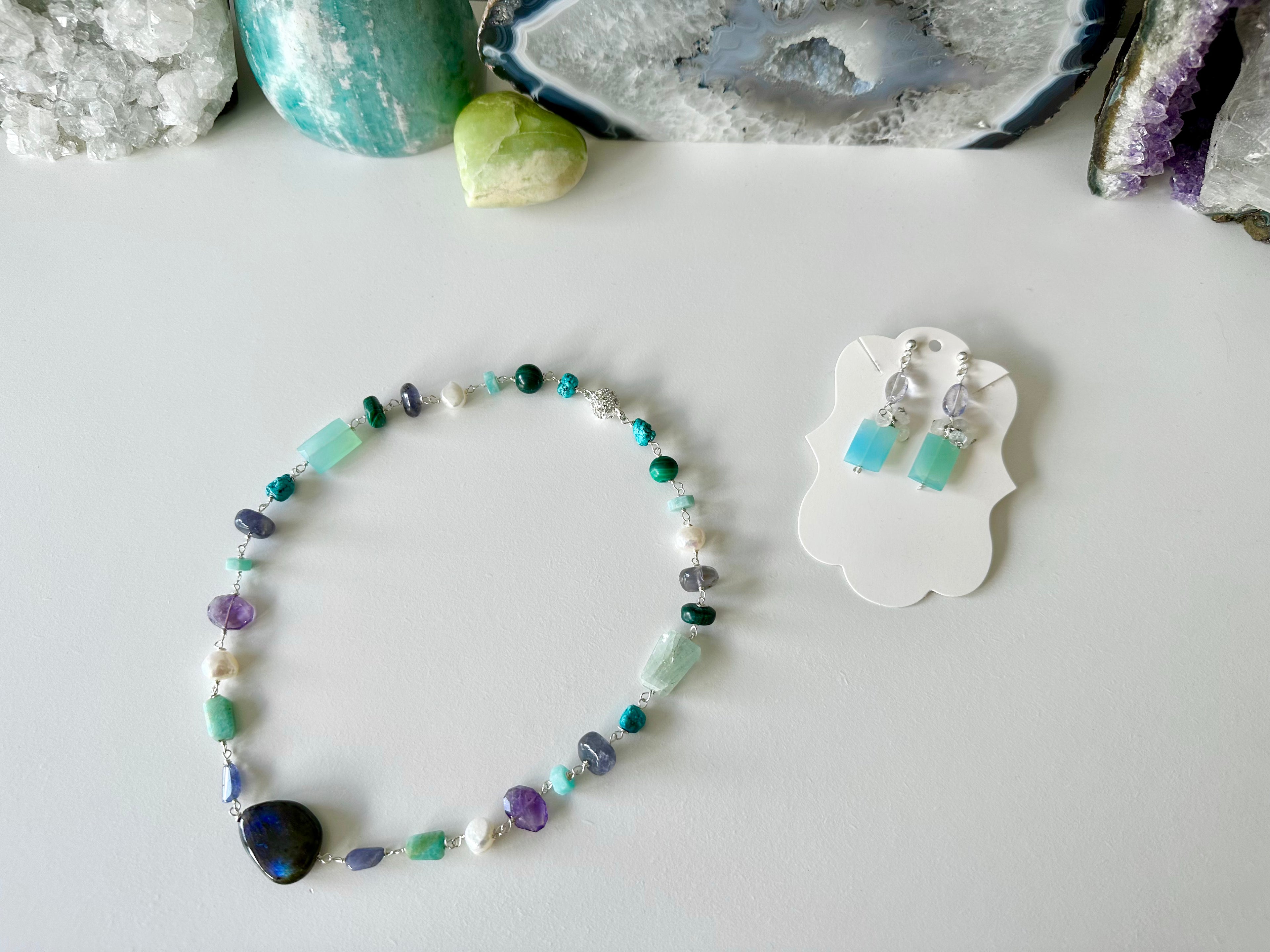 Claire - Boucles d'oreilles calcédoine et pierre de lune