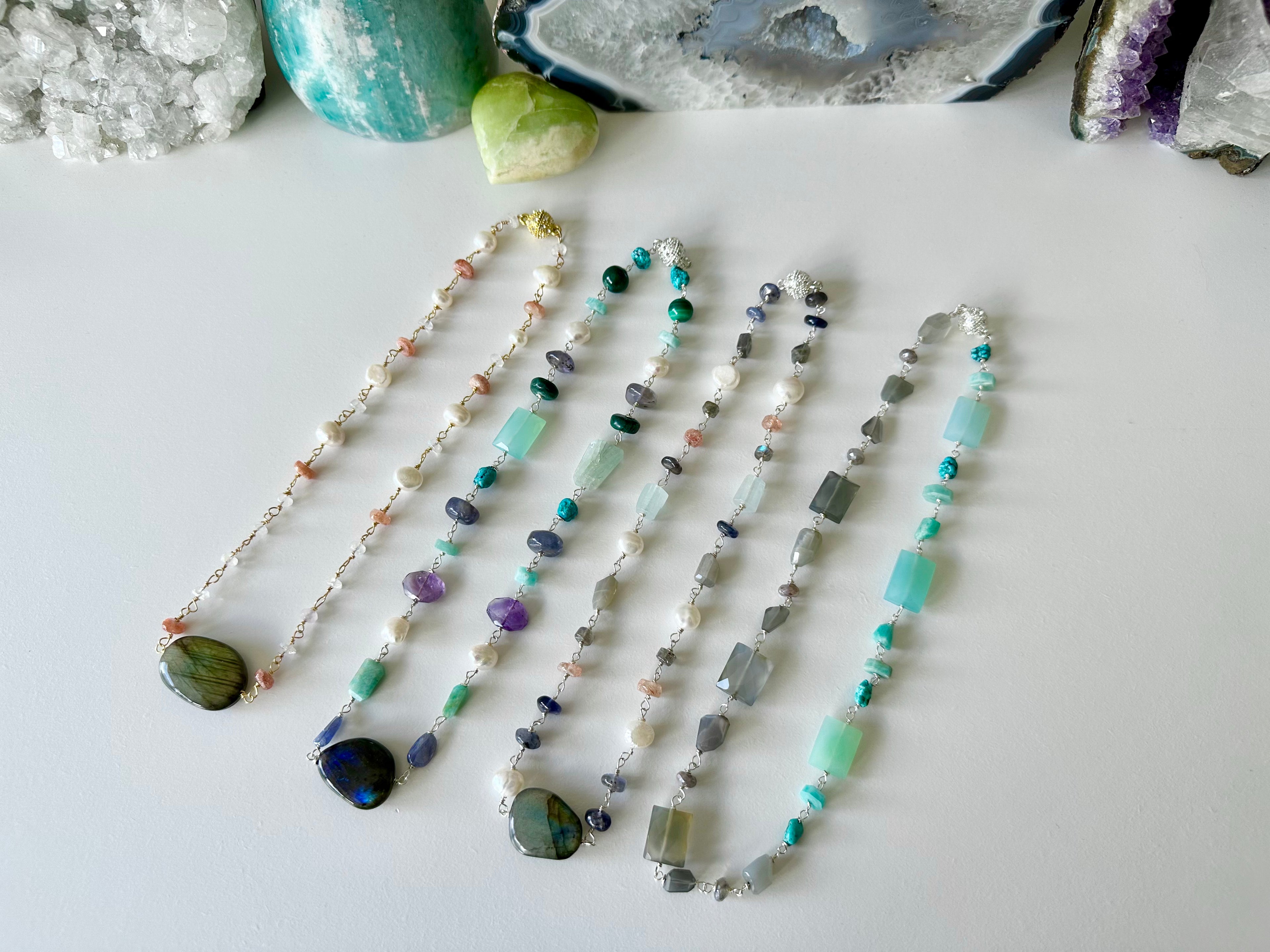 Blaine - Collier de pierres précieuses de labradorite et de citrine
