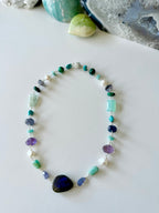 Abalone - Labradorite, Tanzanite, Amethyst, Amazonite, Chalcedony, Aquamarine, Iolite, Freshwater Pearl, Malachite and Turquoise Gemstone Necklace