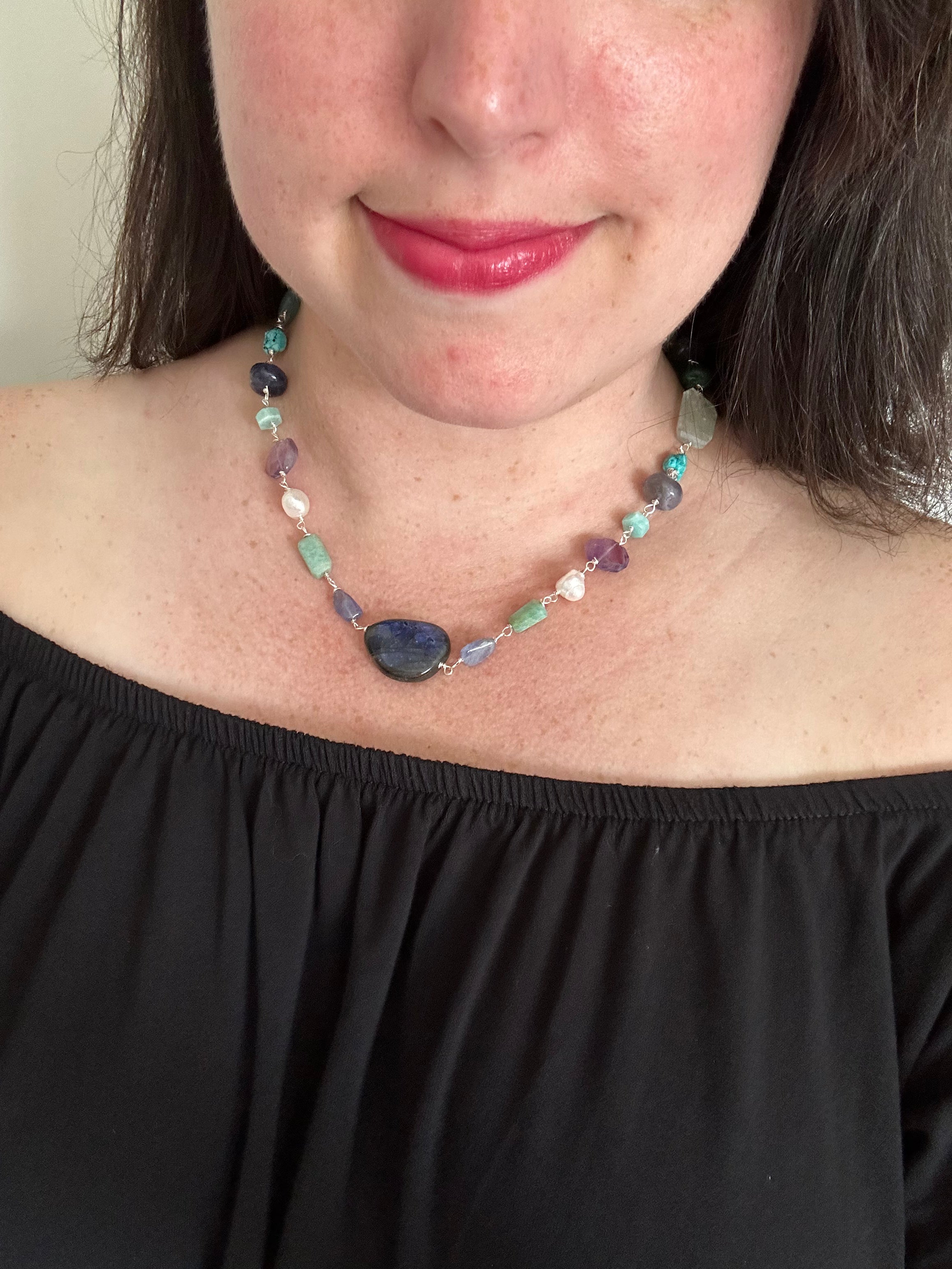 Blaine - Collier de pierres précieuses de labradorite et de citrine