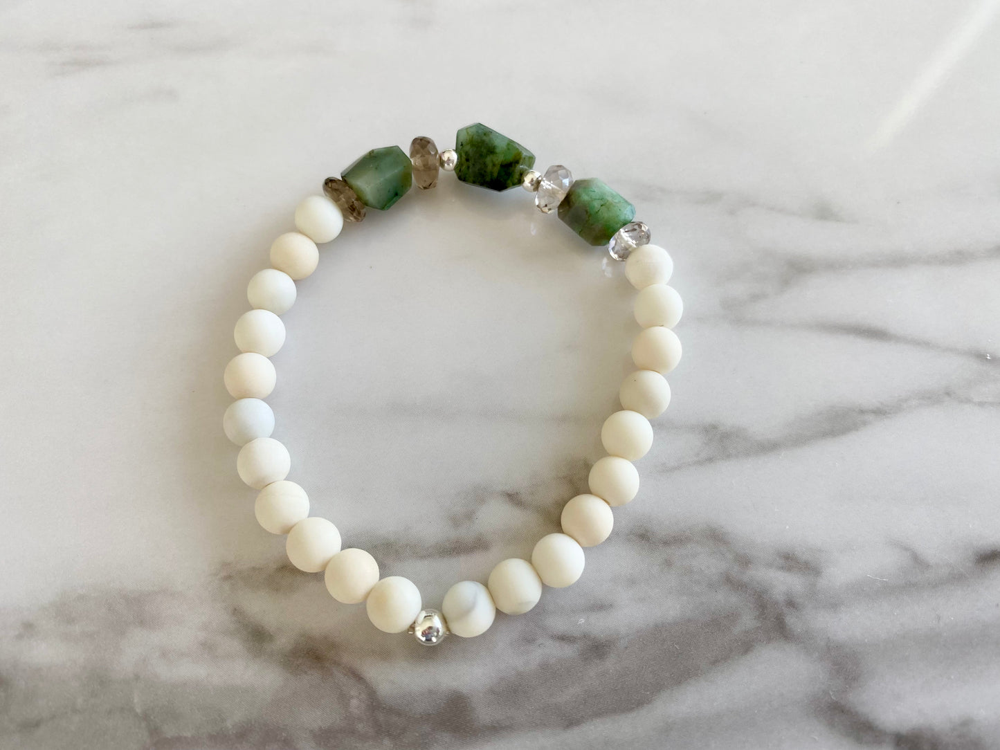 Camille - Emerald, Smoky Quartz and White Jade Gemstone Bracelets