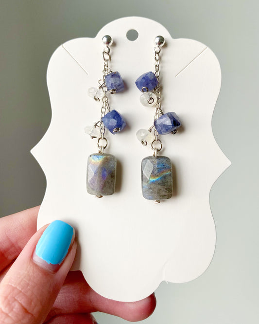 Maeve - Rainbow Labradorite, Tanzanite and Moonstone Gemstone Earrings